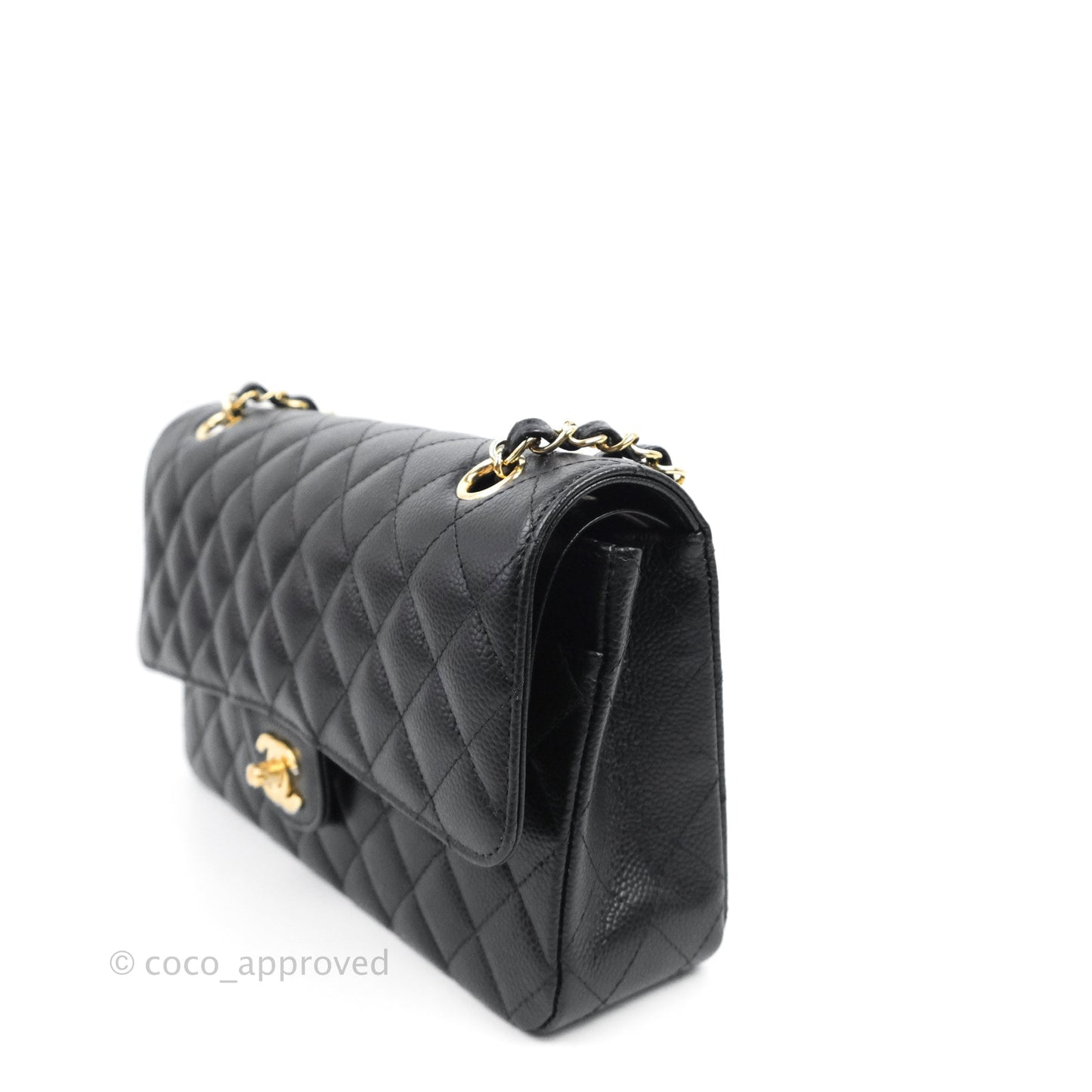 Chanel Classic M/L Medium Flap Quilted Black Caviar Gold Hardware