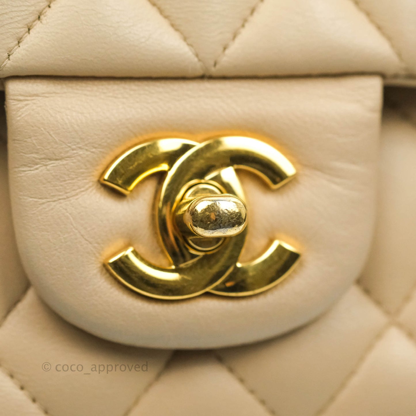 Chanel Classic Medium Flap Quilted Beige Lambskin Gold Hardware