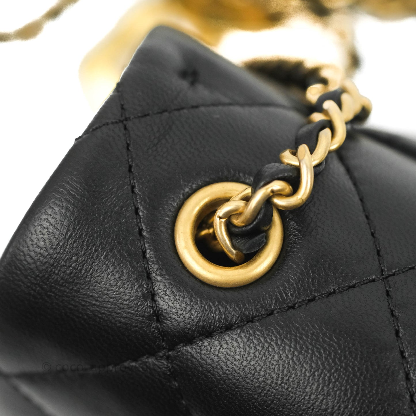 Chanel Mini Flap Bag With Heart CC Charm Black Lambskin Aged Gold Hardware