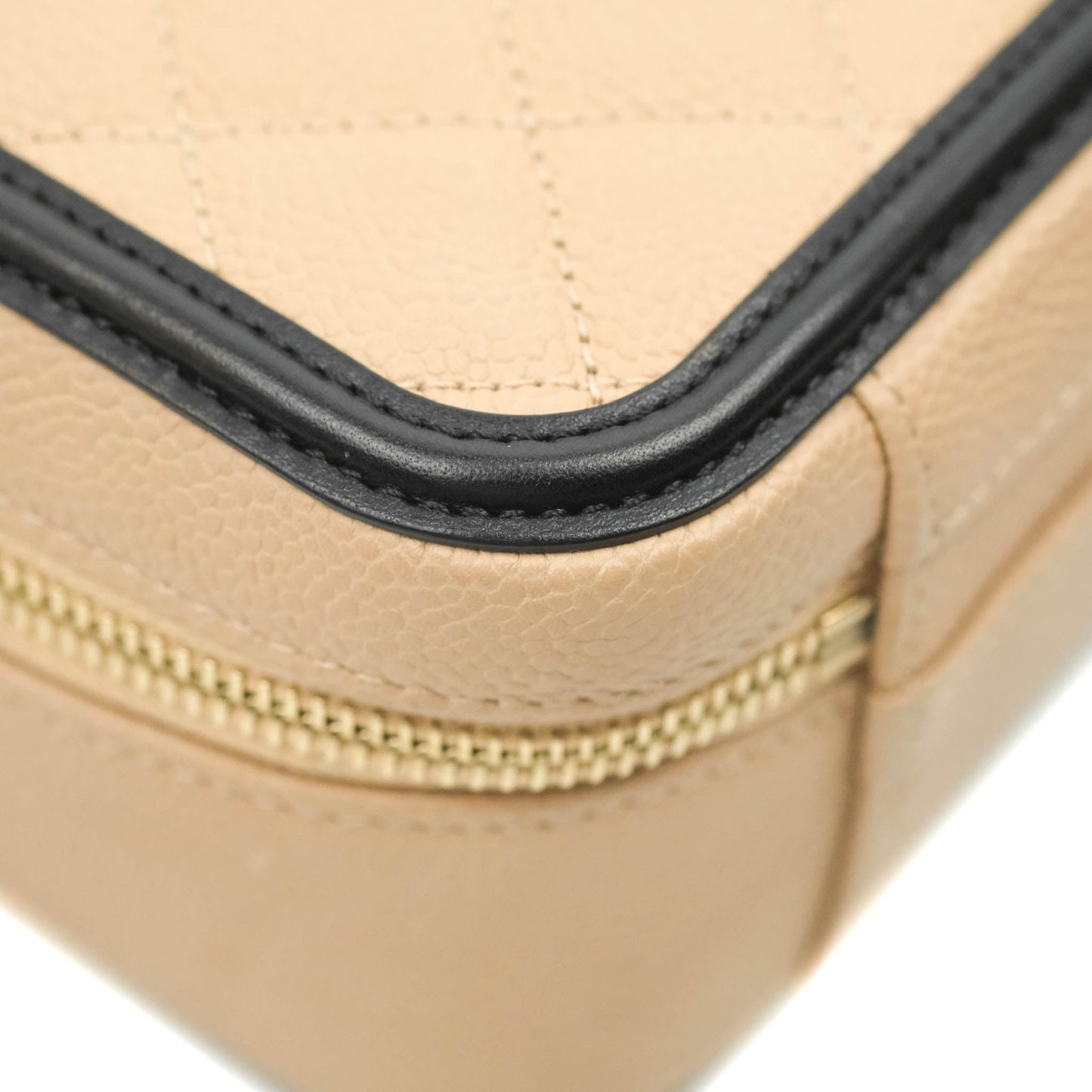 Chanel Quilted Medium CC Filigree Vanity Case Beige Caviar Gold Hardware