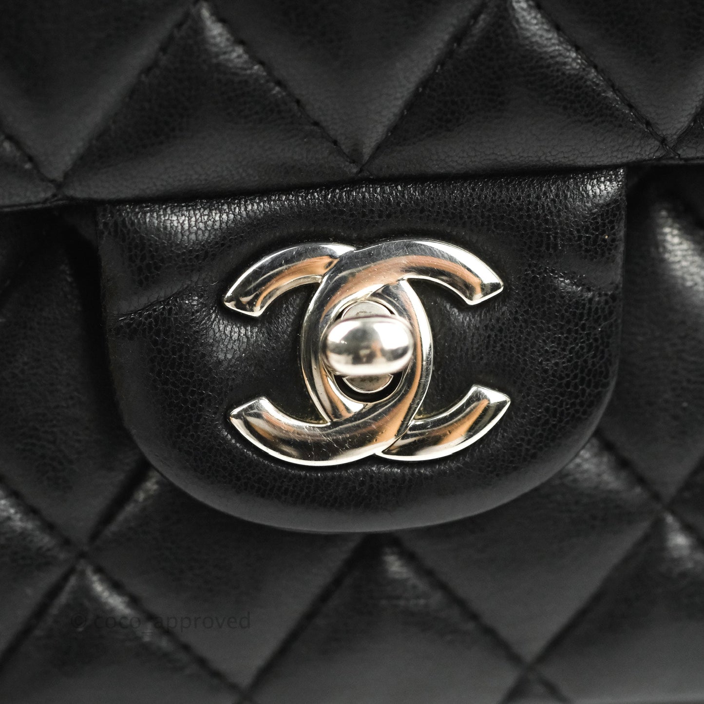 Chanel Classic M/L Medium Flap Quilted Black Lambskin Silver Hardware