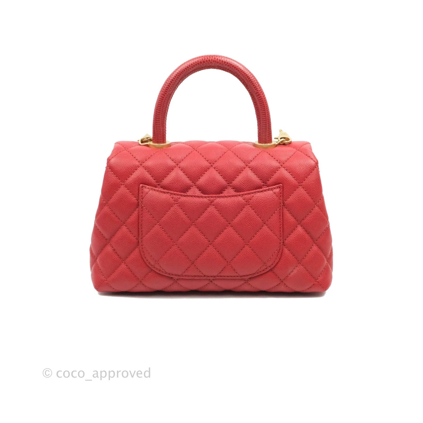 Chanel Small Quilted Coco Handle Red Caviar Gold Hardware