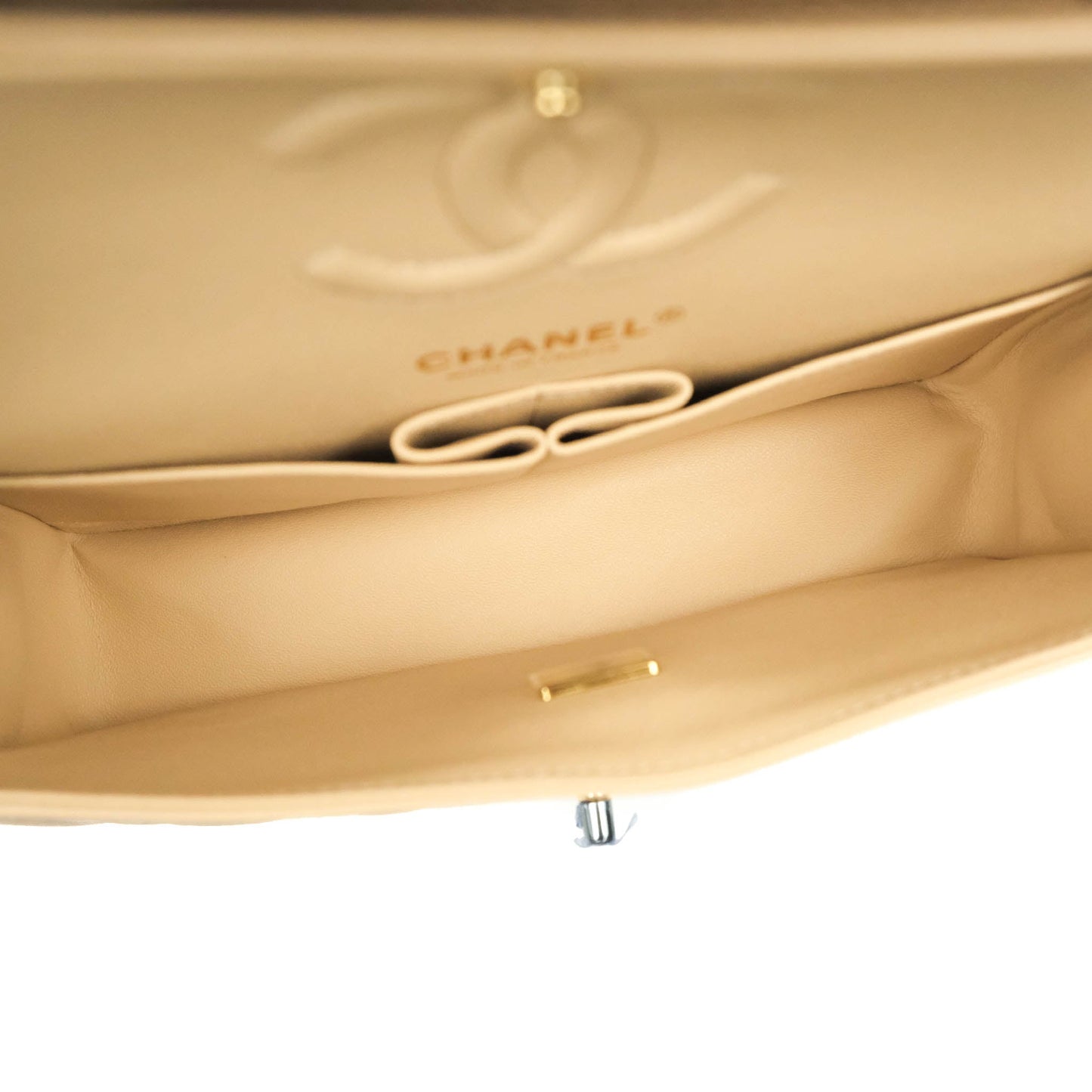 Chanel Small Classic Quilted Flap Beige Caviar Gold Hardware