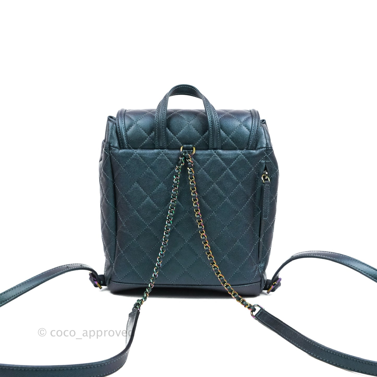 Chanel Quilted CC Filigree Backpack Caviar Iridescent Dark Turquoise Rainbow Hardware
