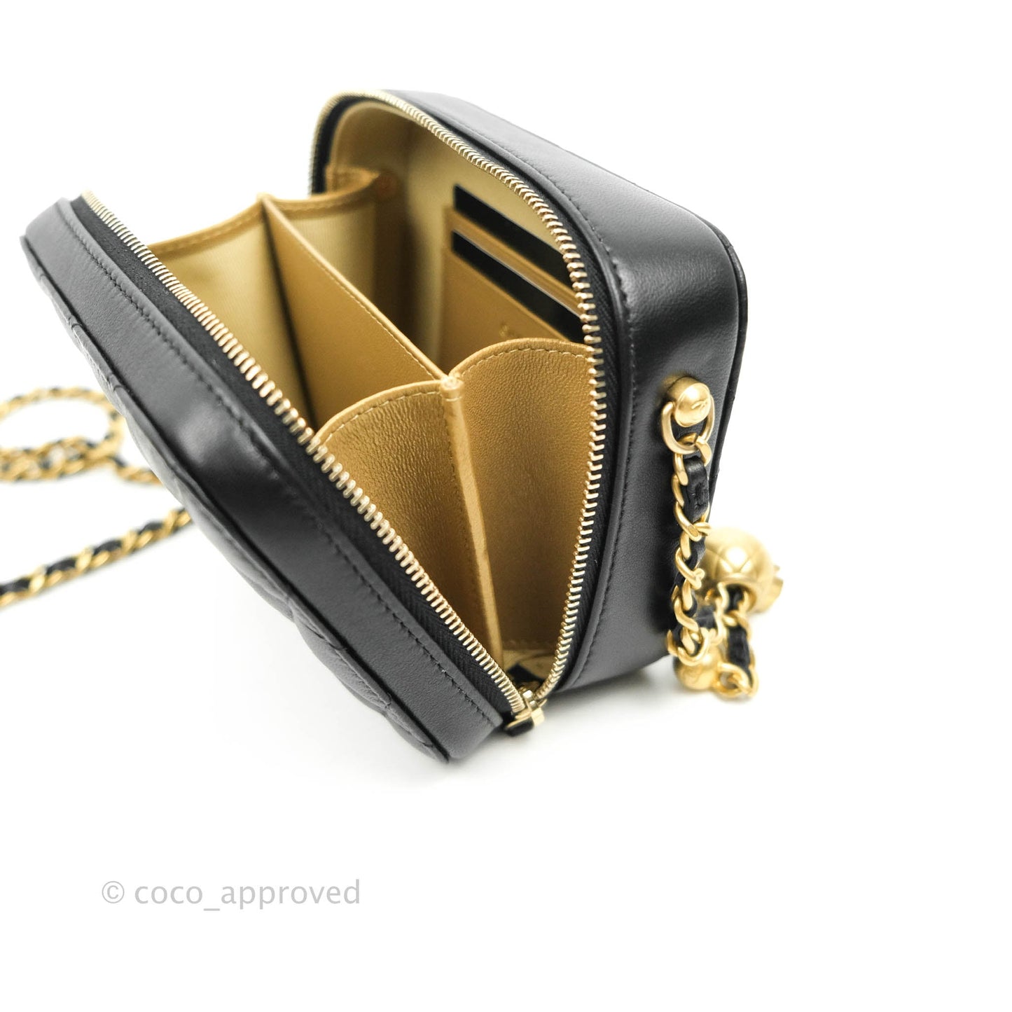 Chanel Mini Pearl Crush Quilted Camera Case Black Lambskin Aged Gold Hardware