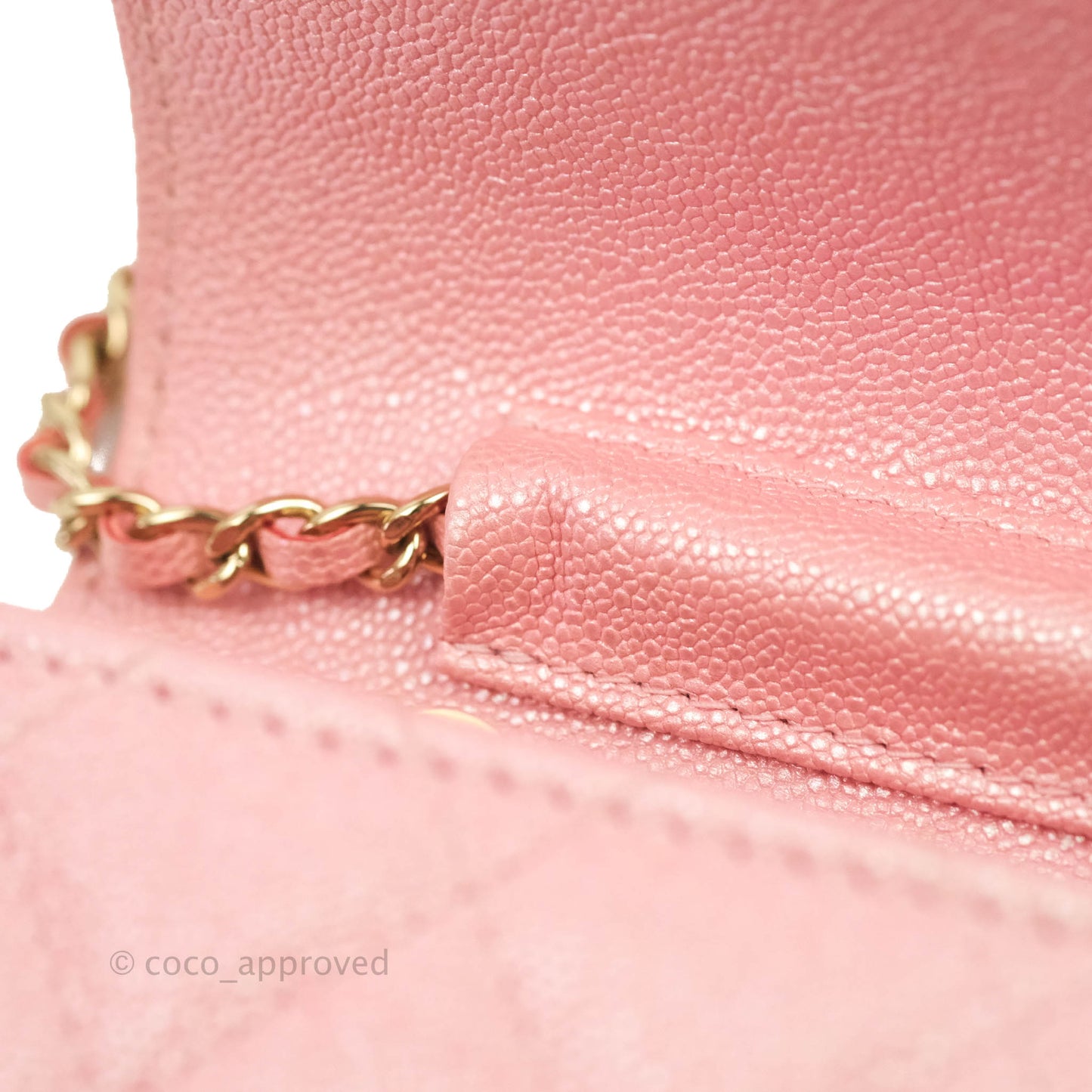 Chanel Mini Quilted Wallet On Chain WOC Caviar Iridescent Pink Gold Hardware 19S