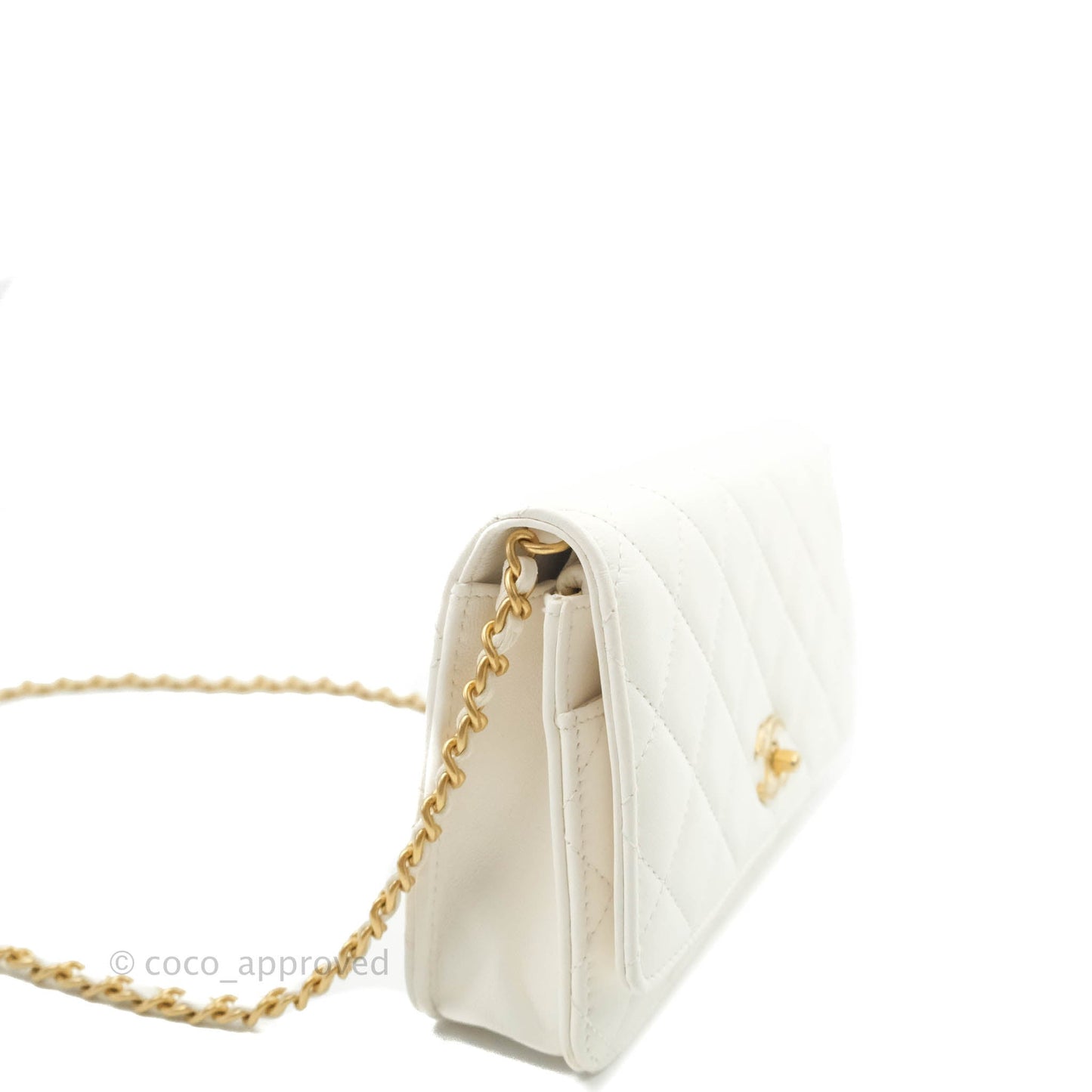 Chanel Quilted Pearl Crush Wallet on Chain WOC White Lambskin Aged Gold Hardware
