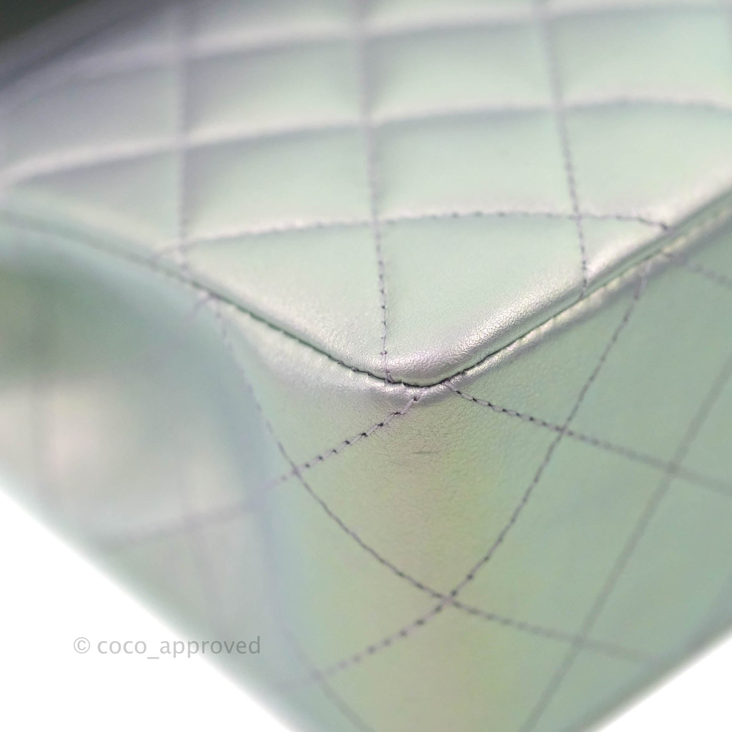 Chanel Small Classic Quilted Flap Metallic Iridescent White Lilac Silver Hardware