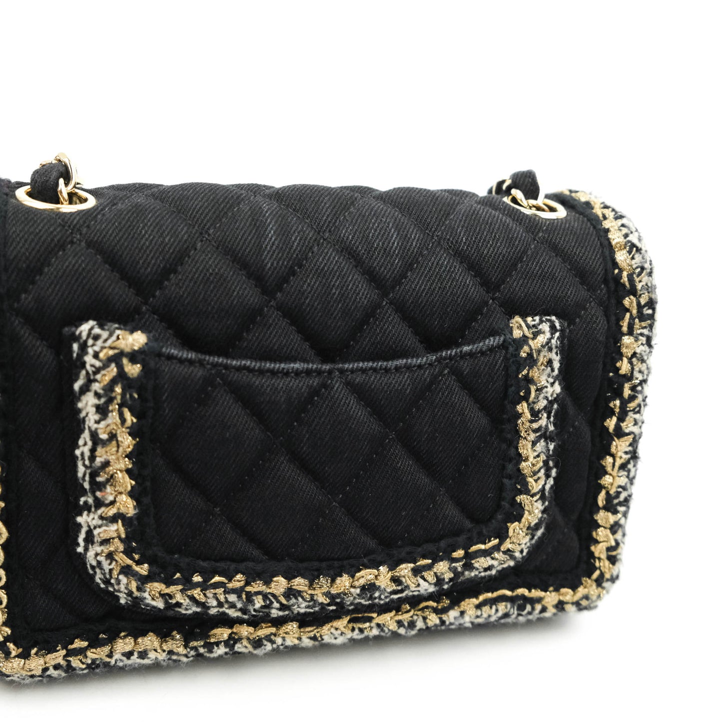 Chanel Classic Mini Rectangular Flap Bag Black Denim Braided Gold Hardware 18A