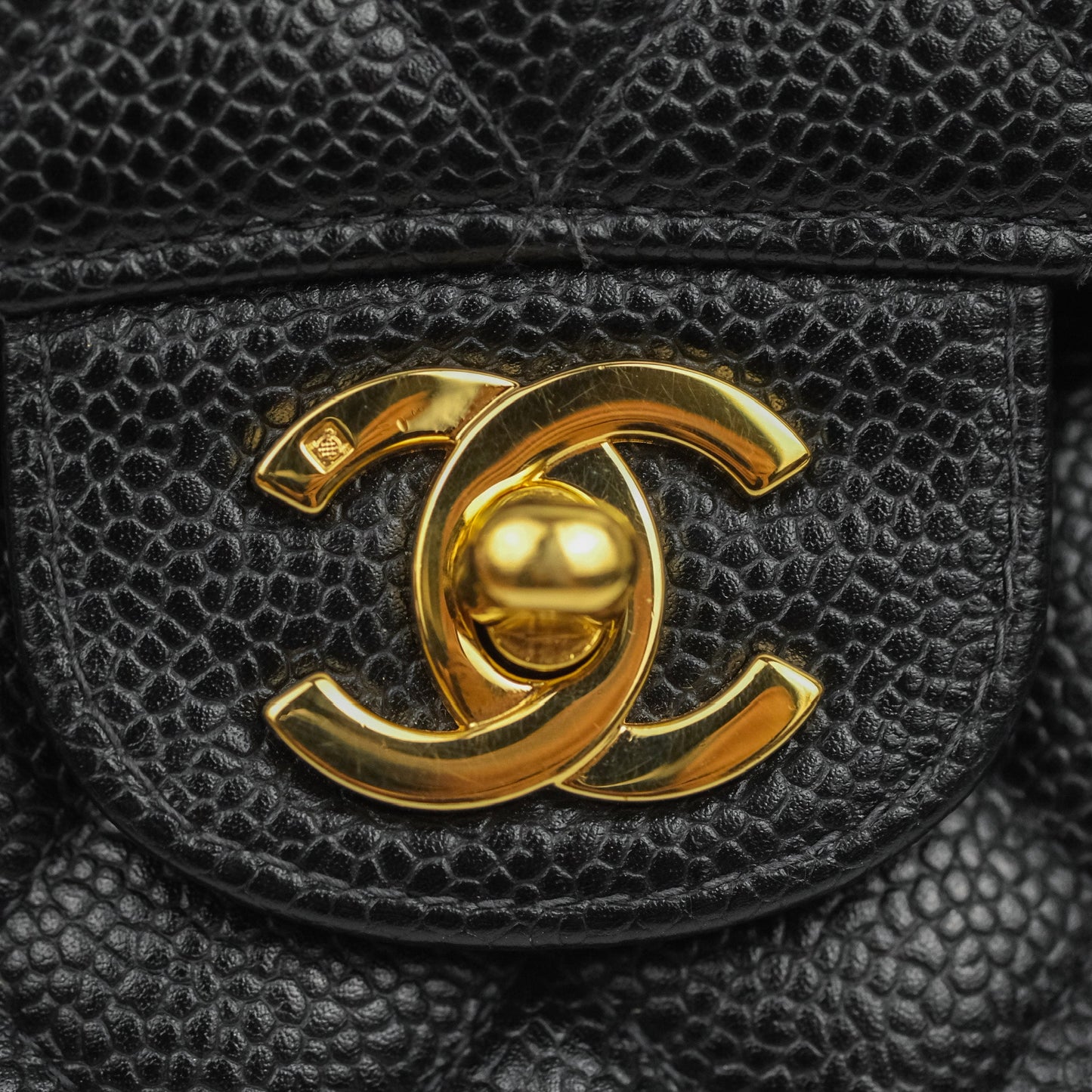 Chanel Classic M/L Medium Flap Quilted Black Caviar 24K Gold Hardware