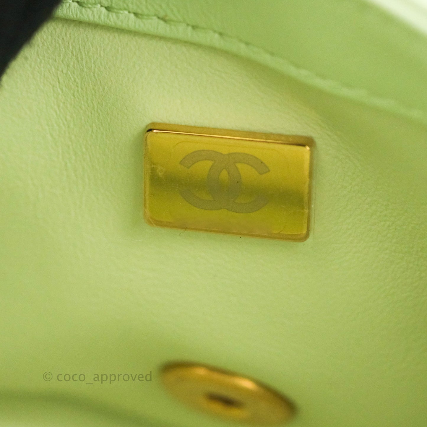 Chanel Quilted Mini Rectangular Pearl Crush Avocado Green Lambskin Aged Gold Hardware 22C