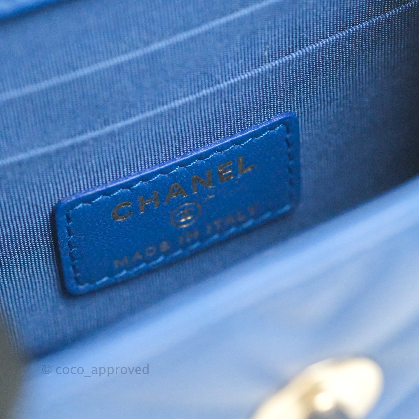 Chanel Mini Chevron Trendy CC Clutch With Chain Blue Lambskin Gold Hardware