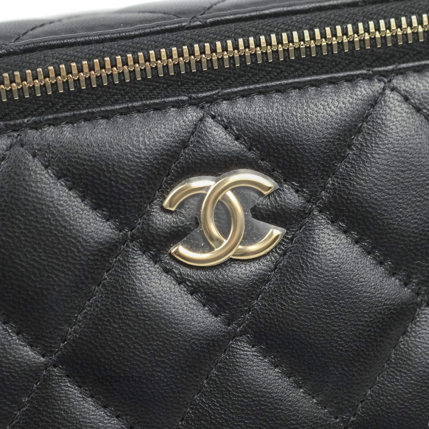 Chanel Vanity Rectangular Top Handle Black Lambskin Gold Hardware