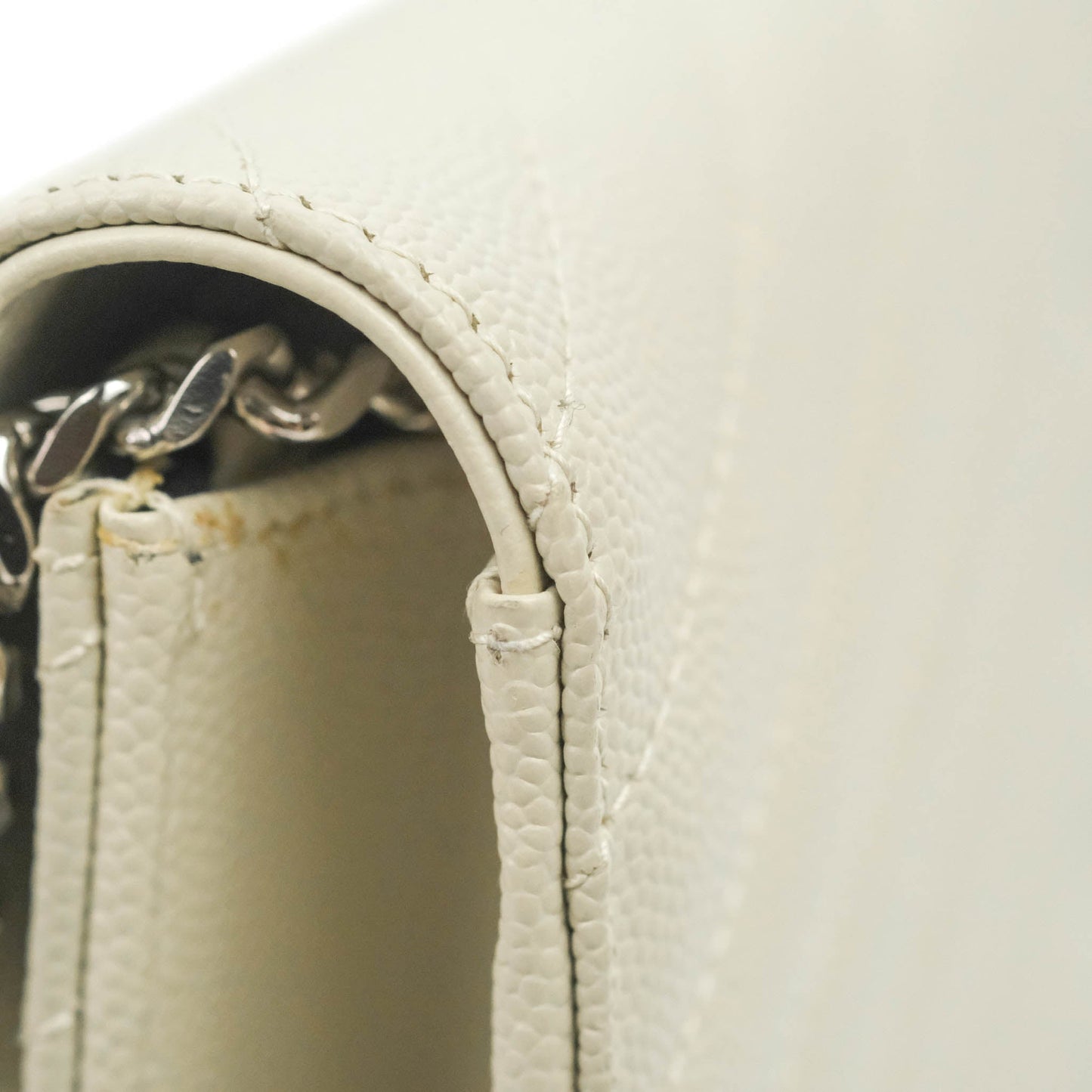 Saint Laurent Wallet on Chain White Grained Leather Silver Hardware
