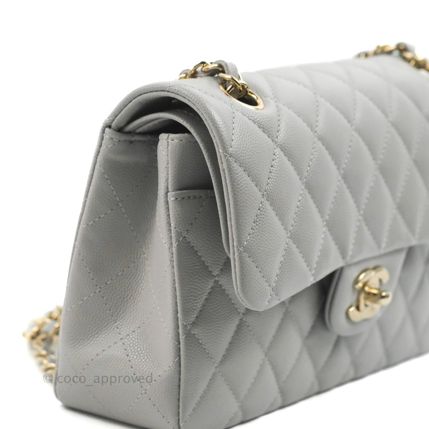 Chanel Small Classic Quilted Flap Grey Caviar Gold Hardware 21A