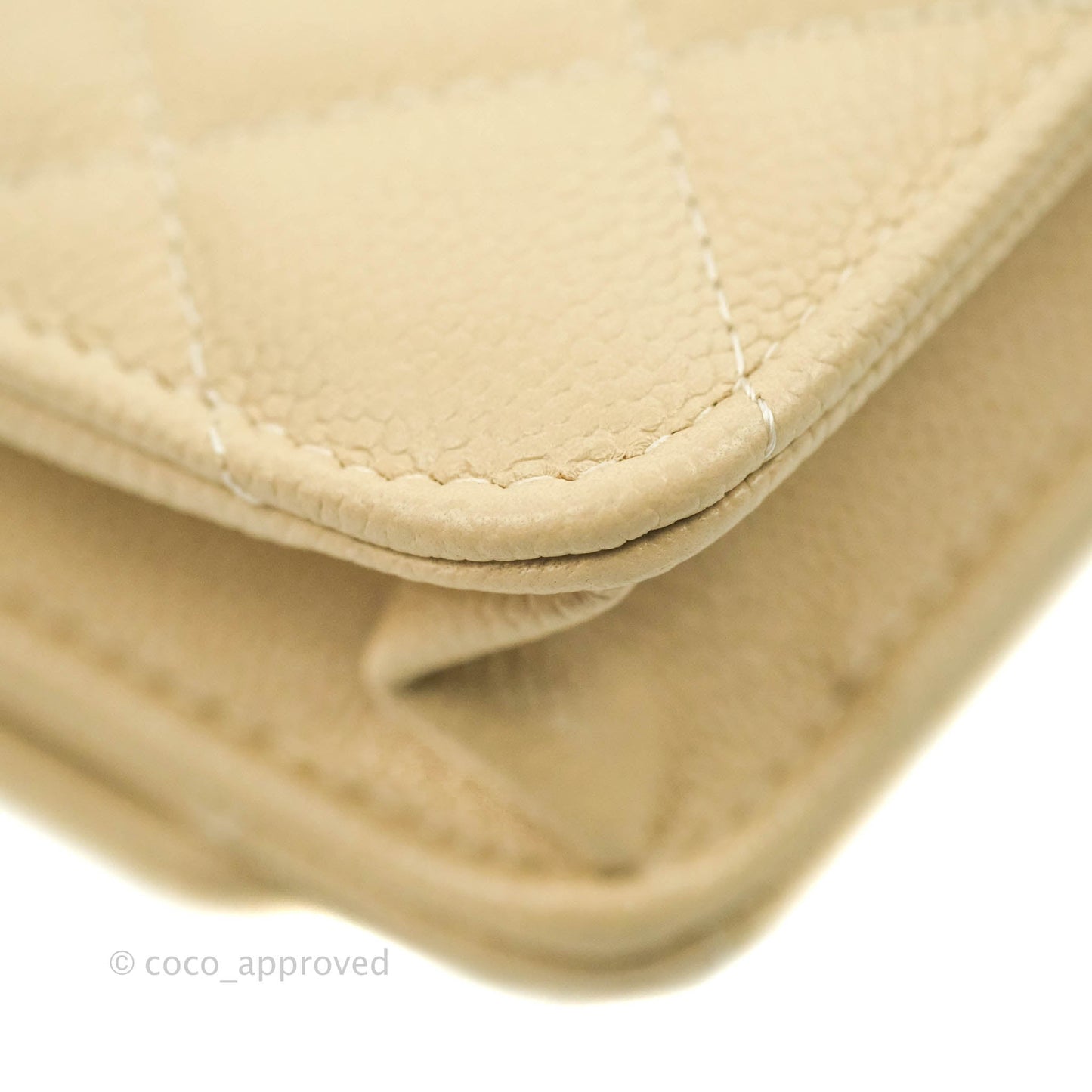 Chanel Quilted Wallet on Chain WOC Beige Caviar Gold Hardware