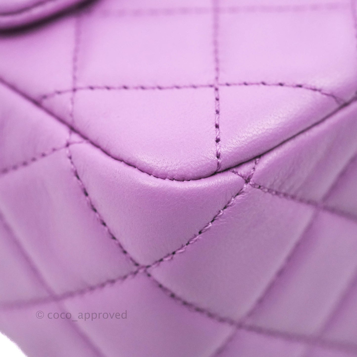 Chanel Mini Square Pearl Crush Quilted Purple Lambskin Aged Gold Hardware