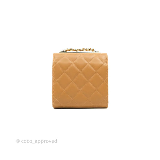 Chanel Mini Quilted Trendy CC Clutch With Chain Caramel Dark Beige Lambskin Gold Hardware