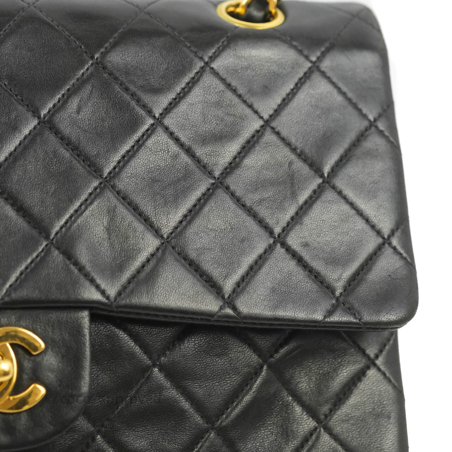 Chanel Vintage M/L Medium Double Flap Bag Black Lambskin 24K Gold Hardware