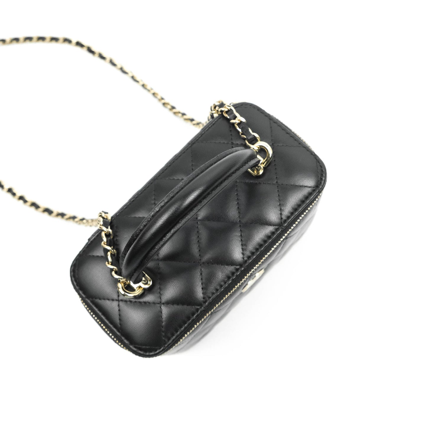 Chanel Vanity Rectangular Top Handle Black Lambskin Gold Hardware