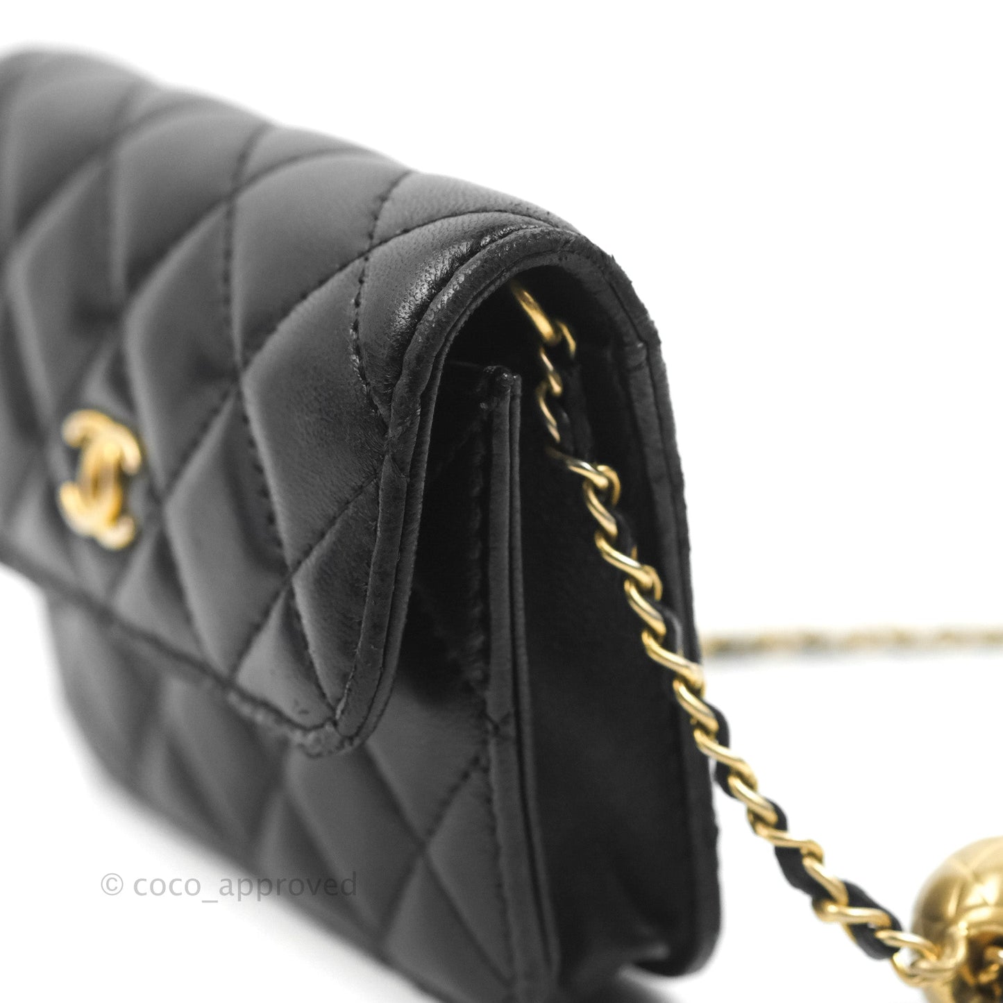 Chanel Mini Pearl Crush Clutch With Chain Belt Black Lambskin Aged Gold Hardware