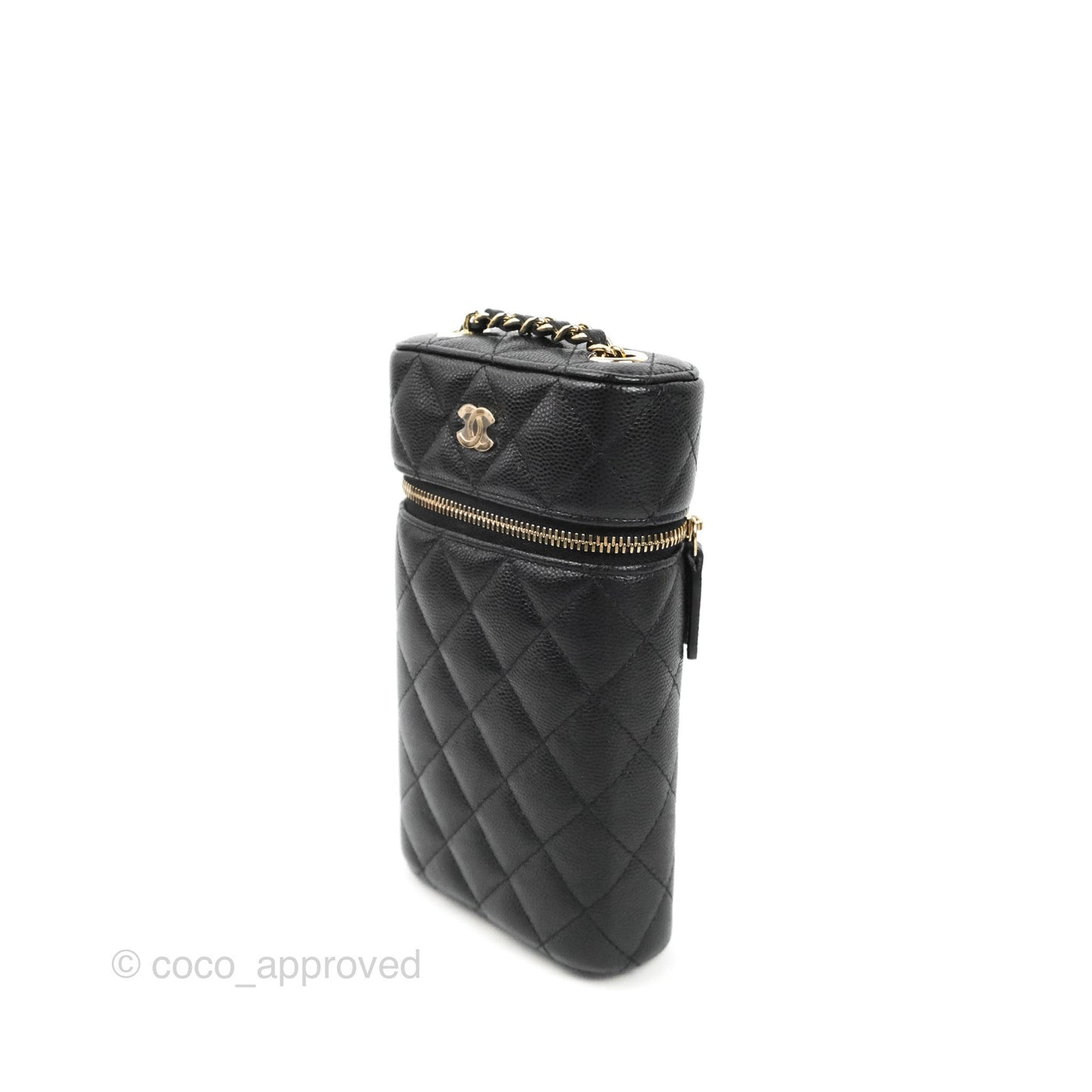 Chanel Vanity Phone Holder With Chain Black Caviar Gold Hardware
