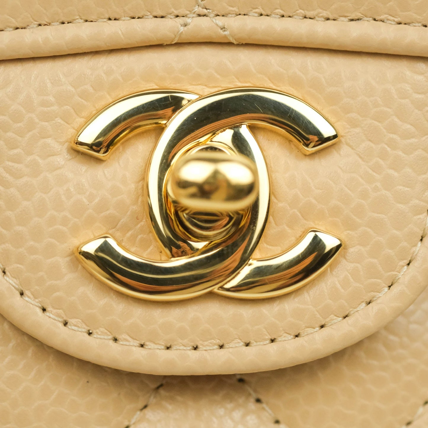Chanel Small Classic Quilted Flap Beige Caviar Gold Hardware