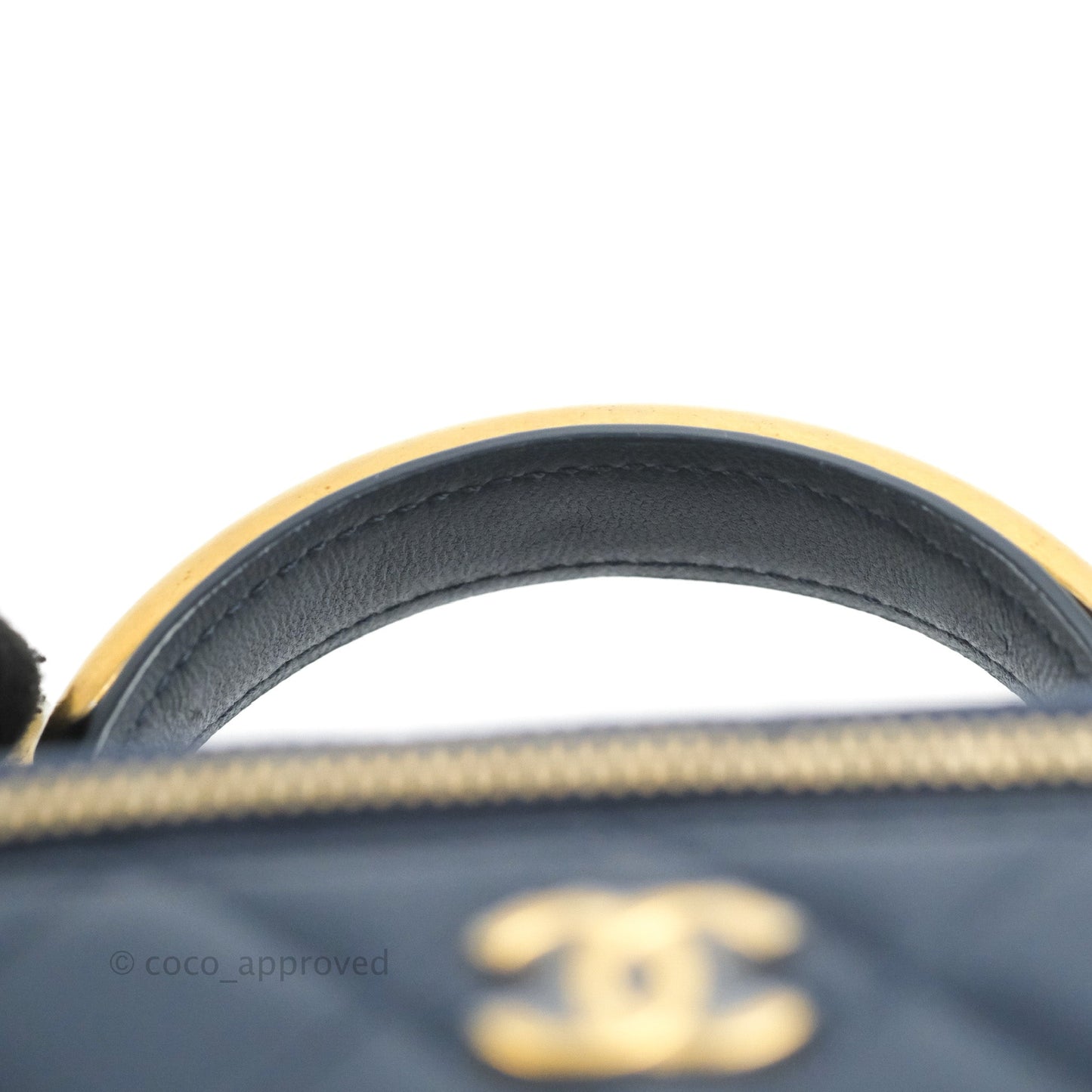 Chanel Vanity Rectangular Metal Top Handle Navy Lambskin Aged Gold Hardware 22B