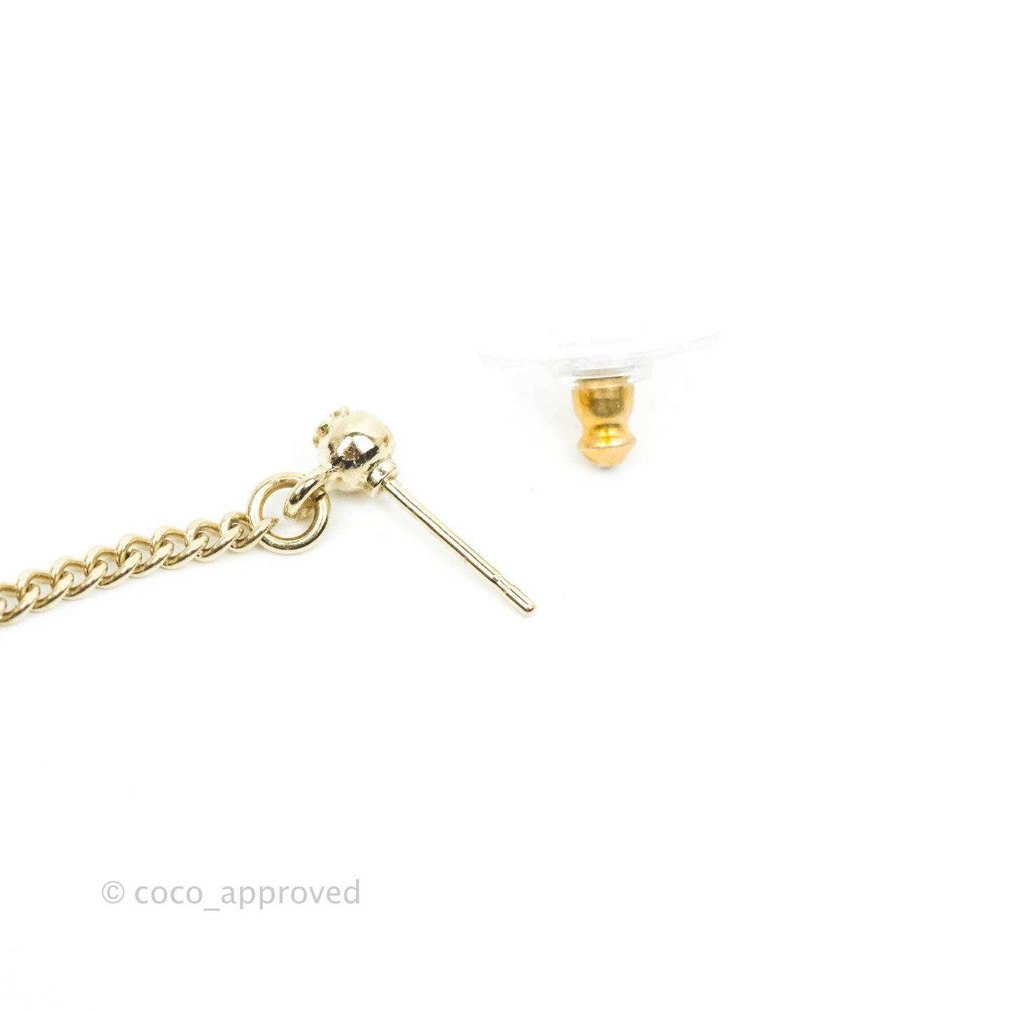 Chanel Crystal CC Long Drop Earrings Gold Tone 21V
