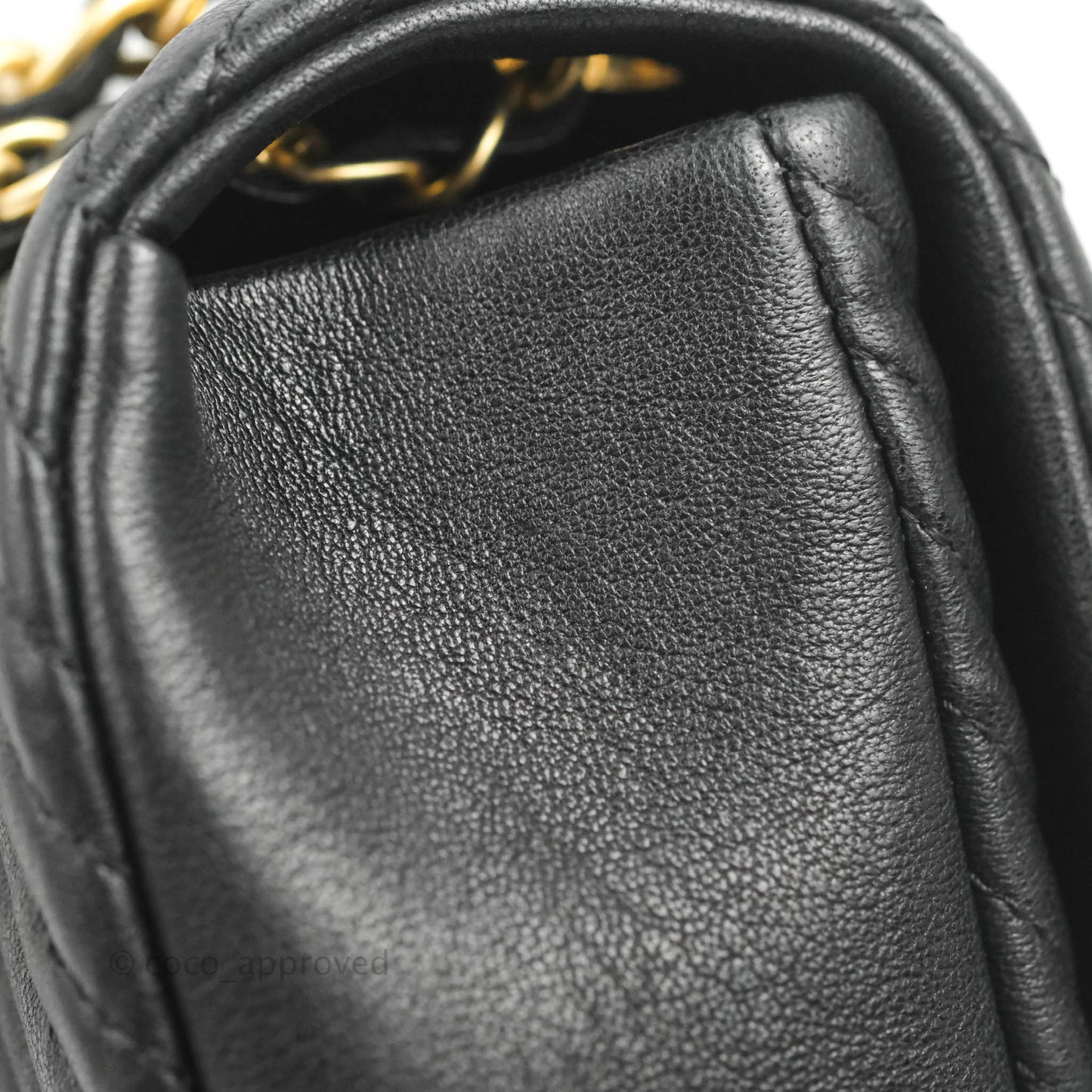 Chanel Medium Chevron Surpique Flap Black Calfskin Aged Gold Hardware