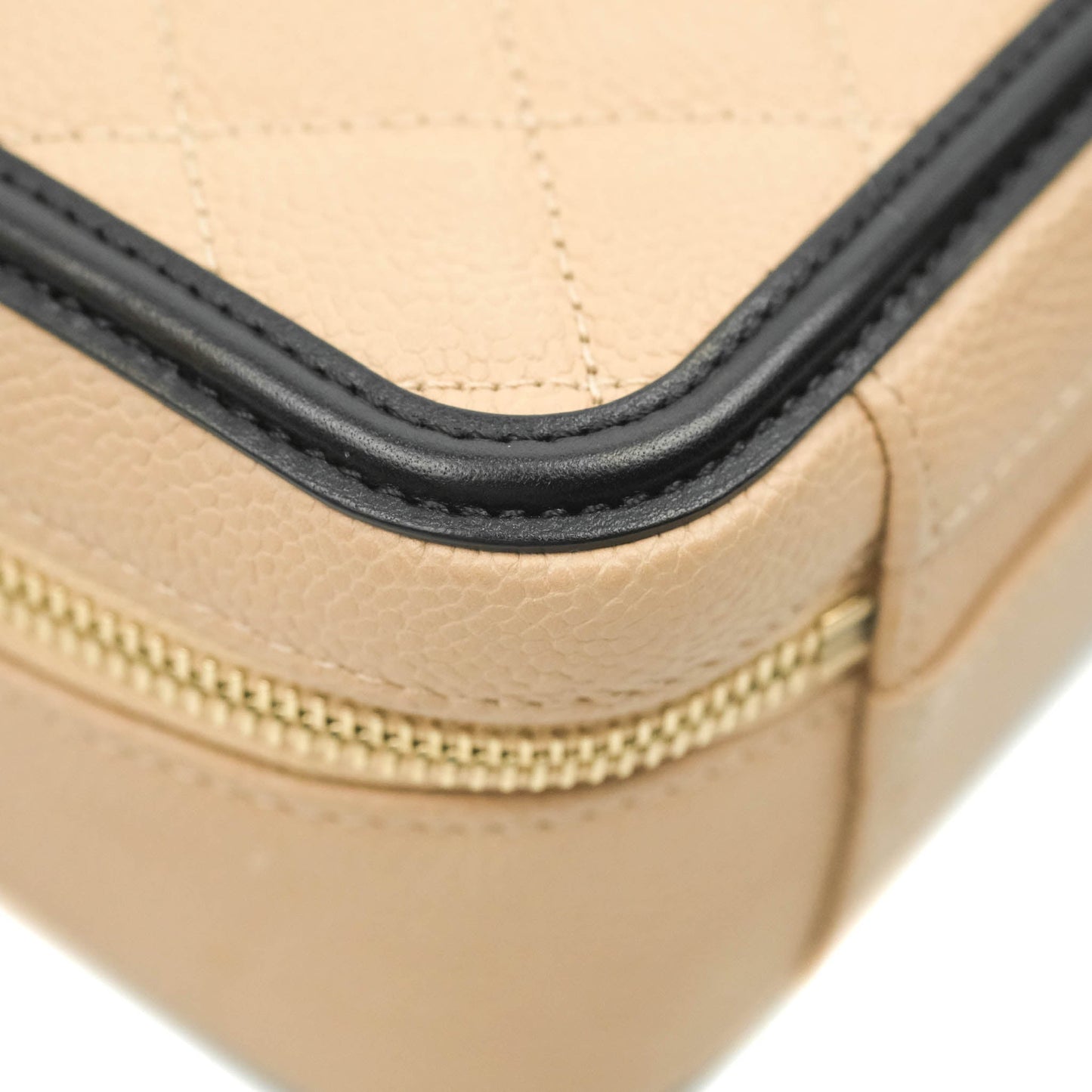Chanel Quilted Medium CC Filigree Vanity Case Beige Caviar Gold Hardware