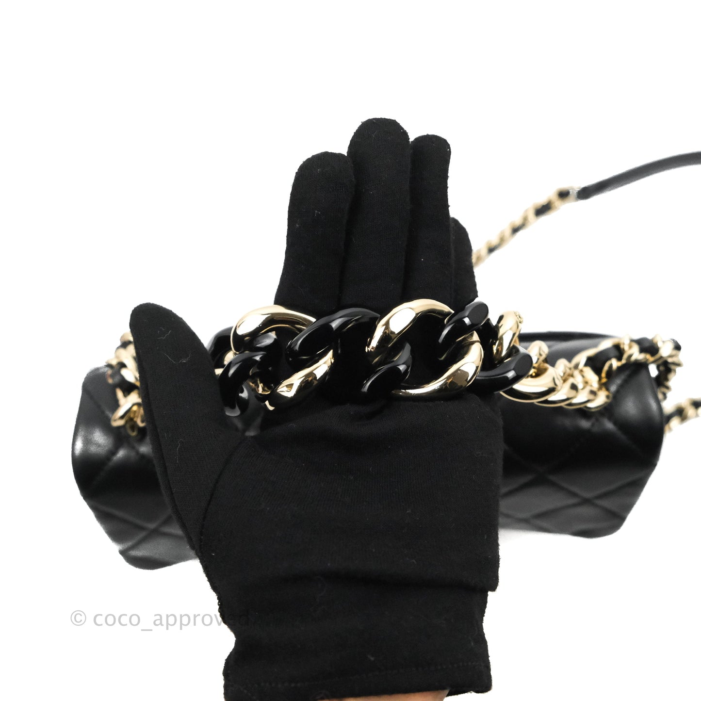 Chanel Quilted Resin Bi-Color Chain Flap Bag Black Lambskin