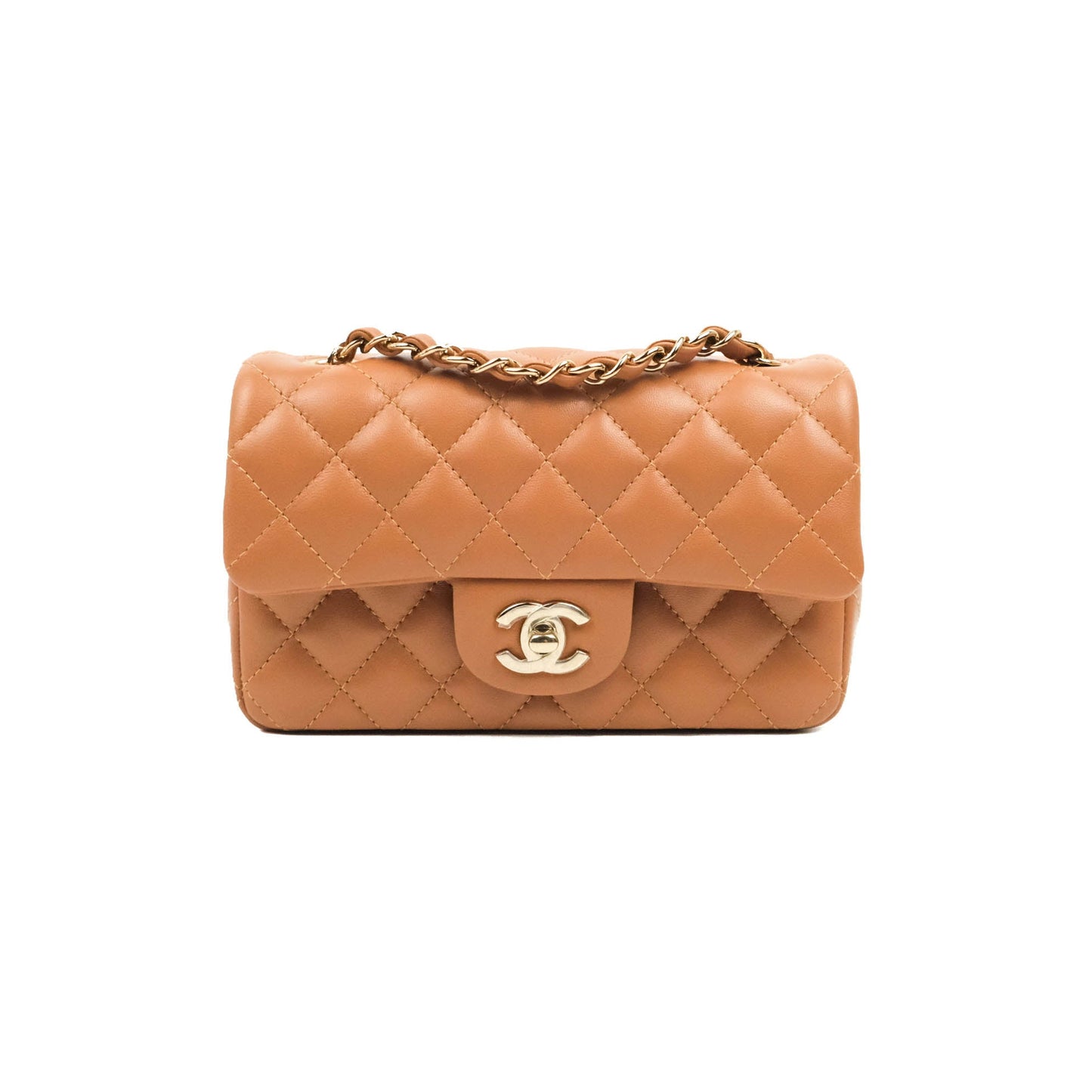 Chanel Quilted Mini Rectangular Flap Caramel Lambskin Gold Hardware 22S