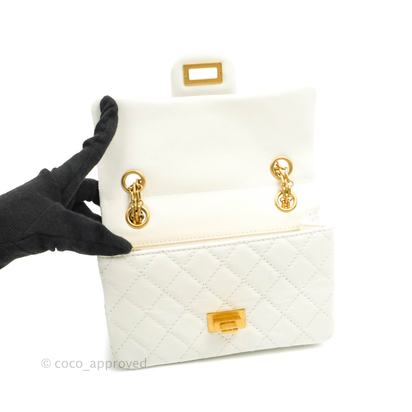 Chanel Mini Reissue 224 White Aged Calfskin Aged Gold Hardware