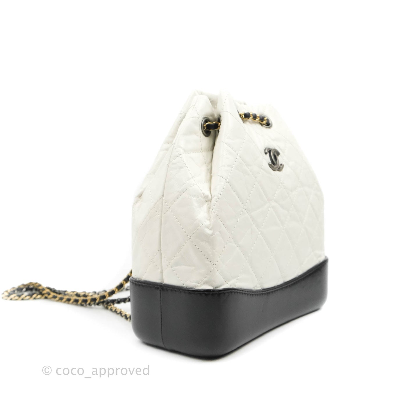 Chanel Small Gabrielle Backpack White Black Aged Calfskin