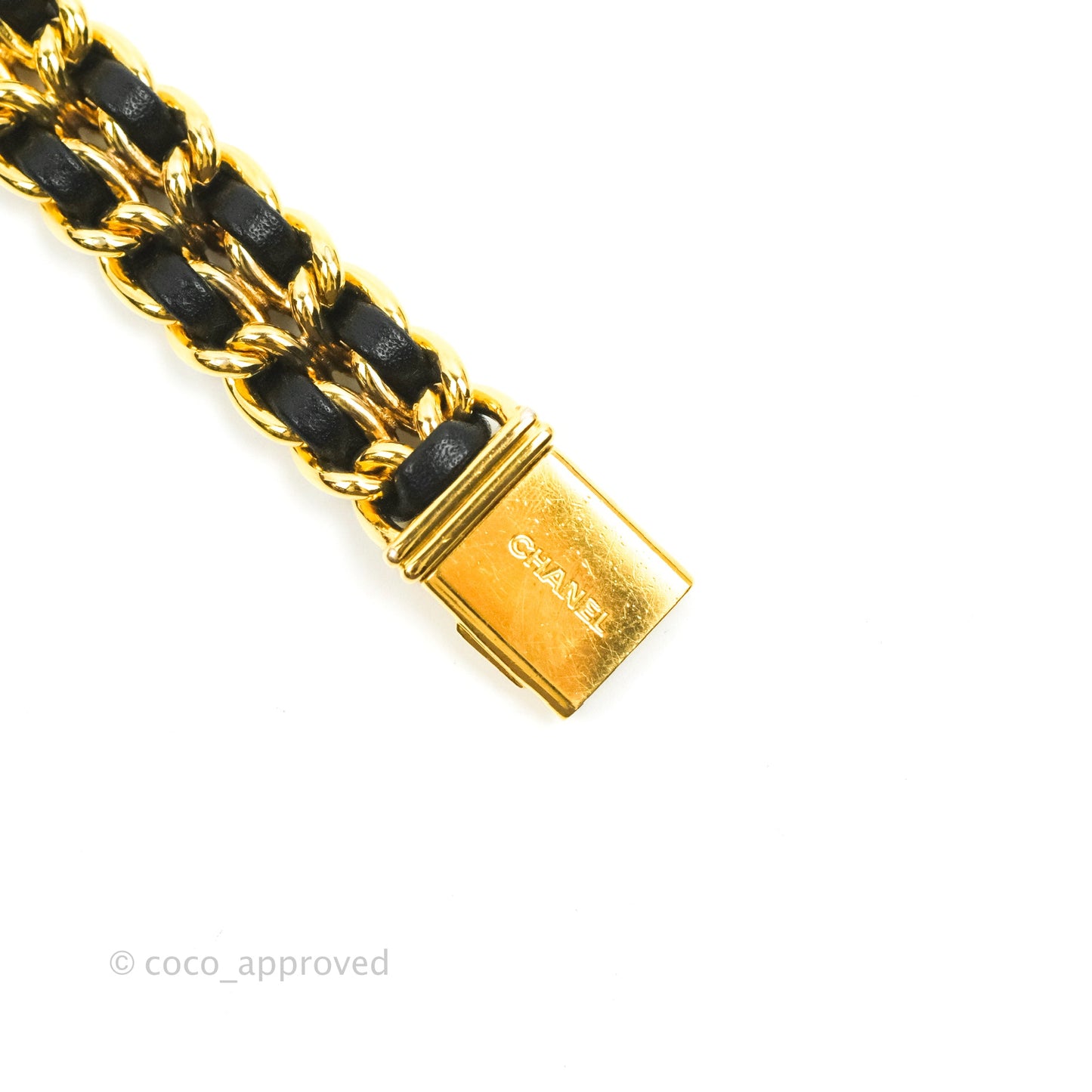 Chanel Vintage Première Watch Black Leather Gold Plated Size L