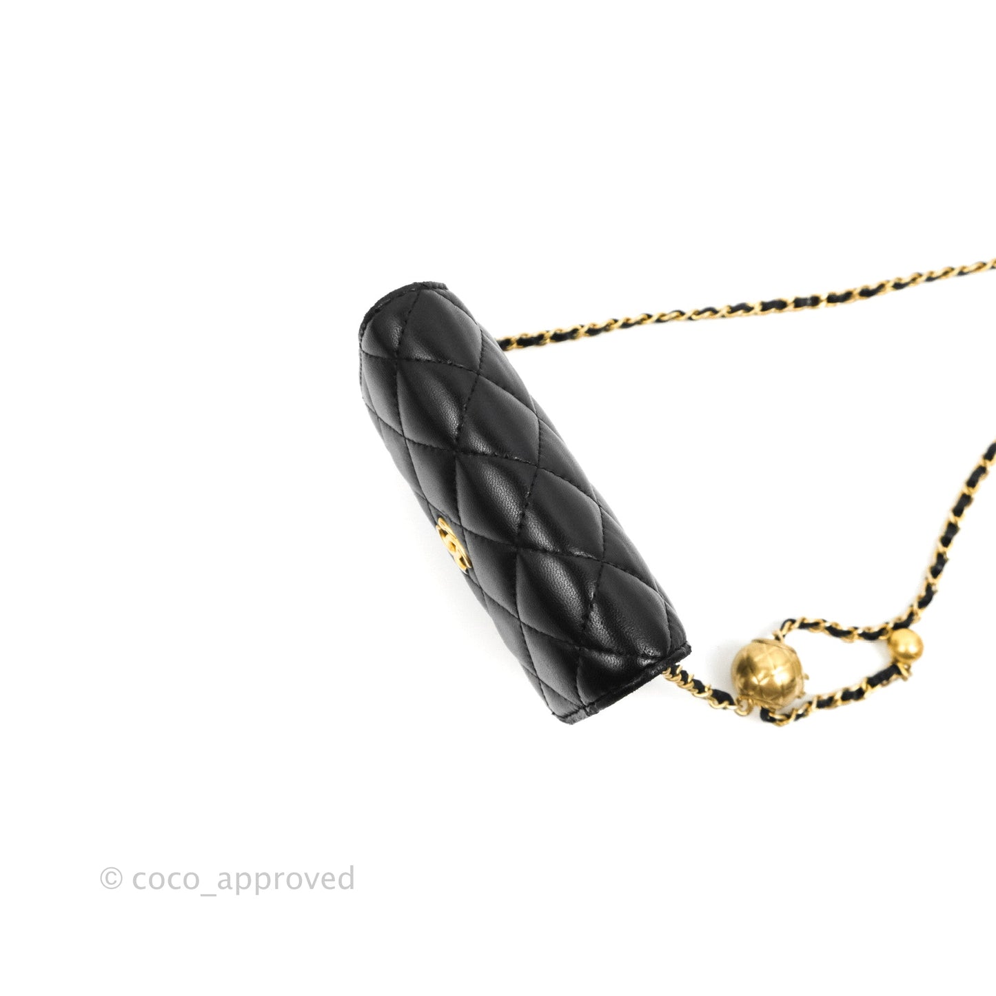 Chanel Mini Pearl Crush Clutch With Chain Belt Black Lambskin Aged Gold Hardware