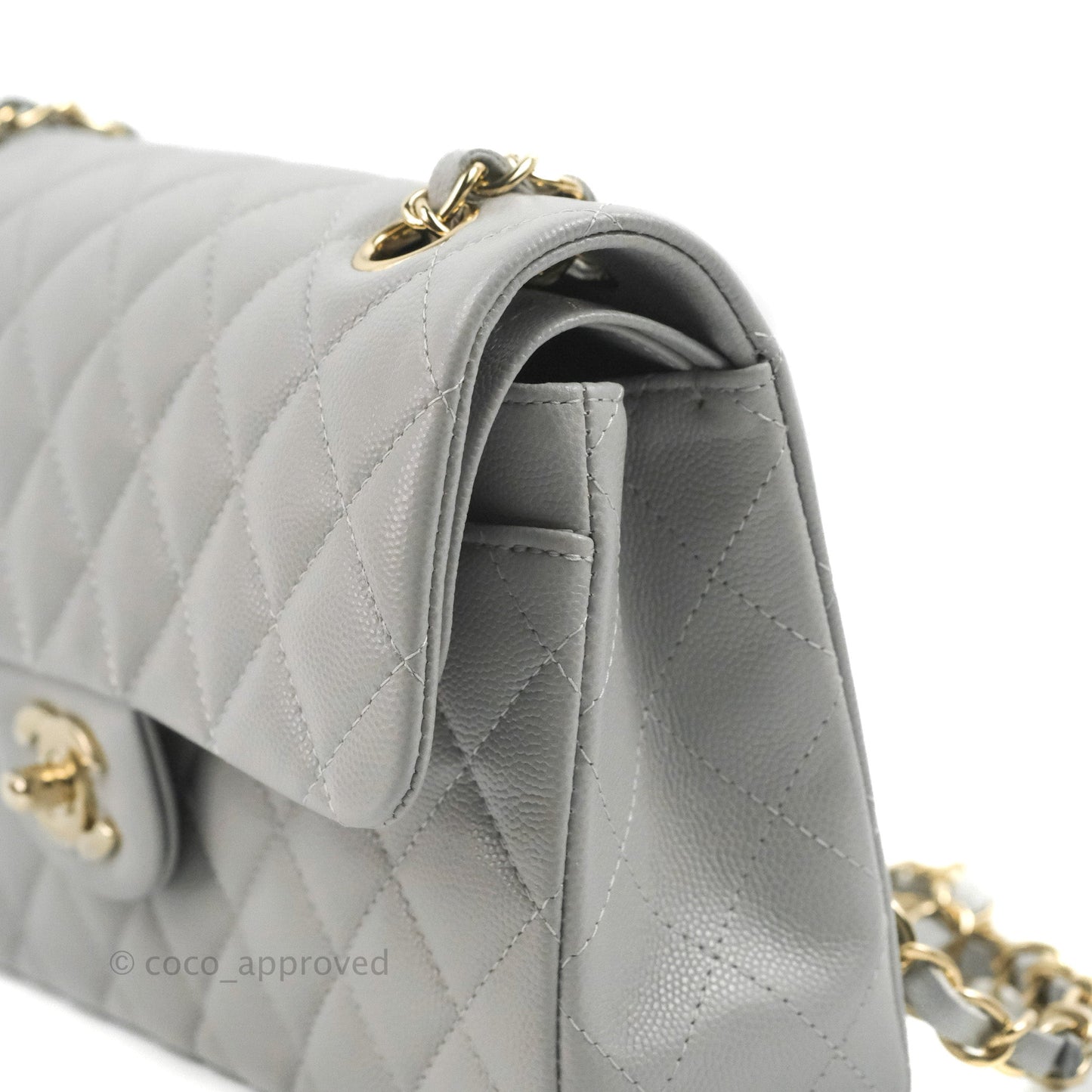 Chanel Small Classic Quilted Flap Grey Caviar Gold Hardware 21A