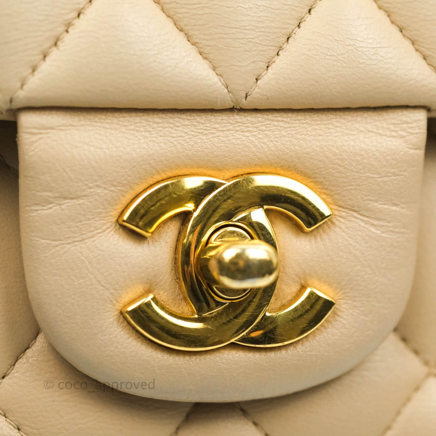 Chanel Classic Medium Flap Quilted Beige Lambskin Gold Hardware