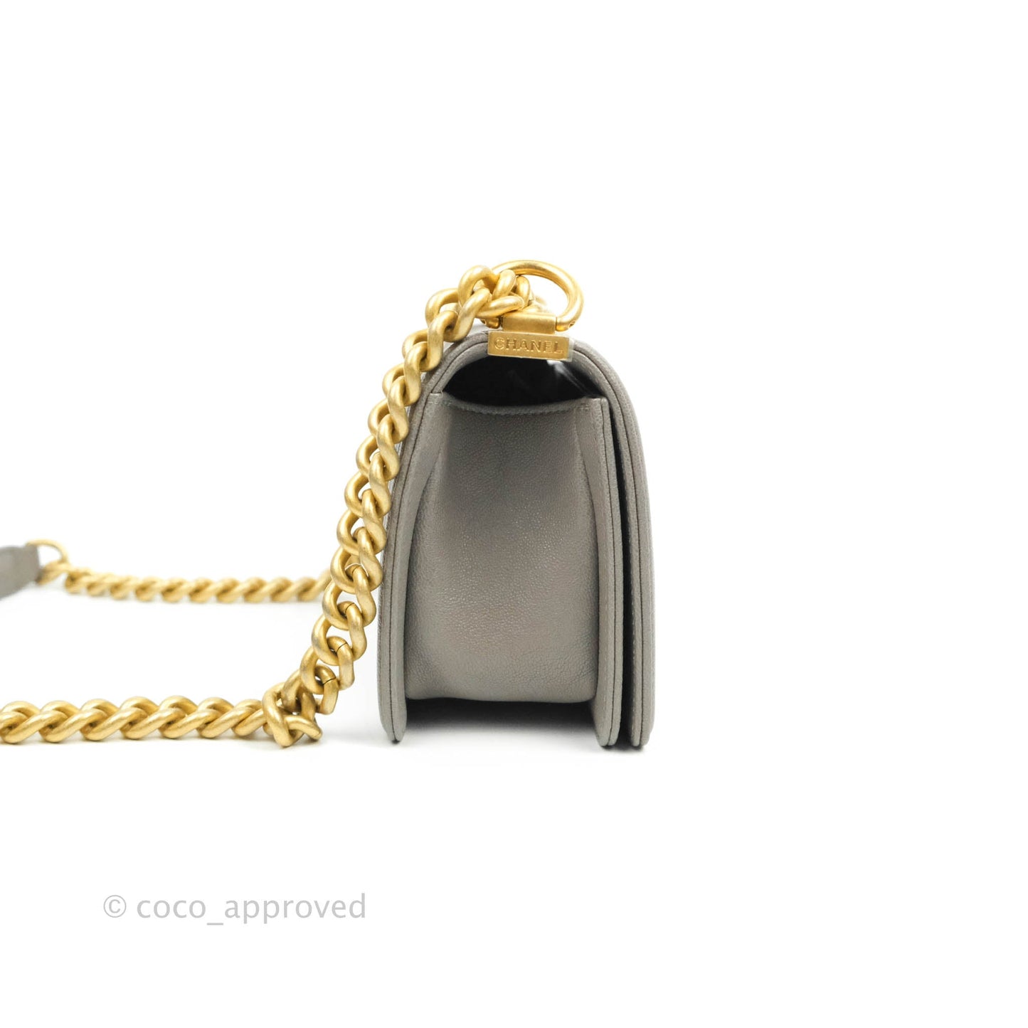 Chanel Small Quilted Boy Dark Grey Caviar Gold Hardware