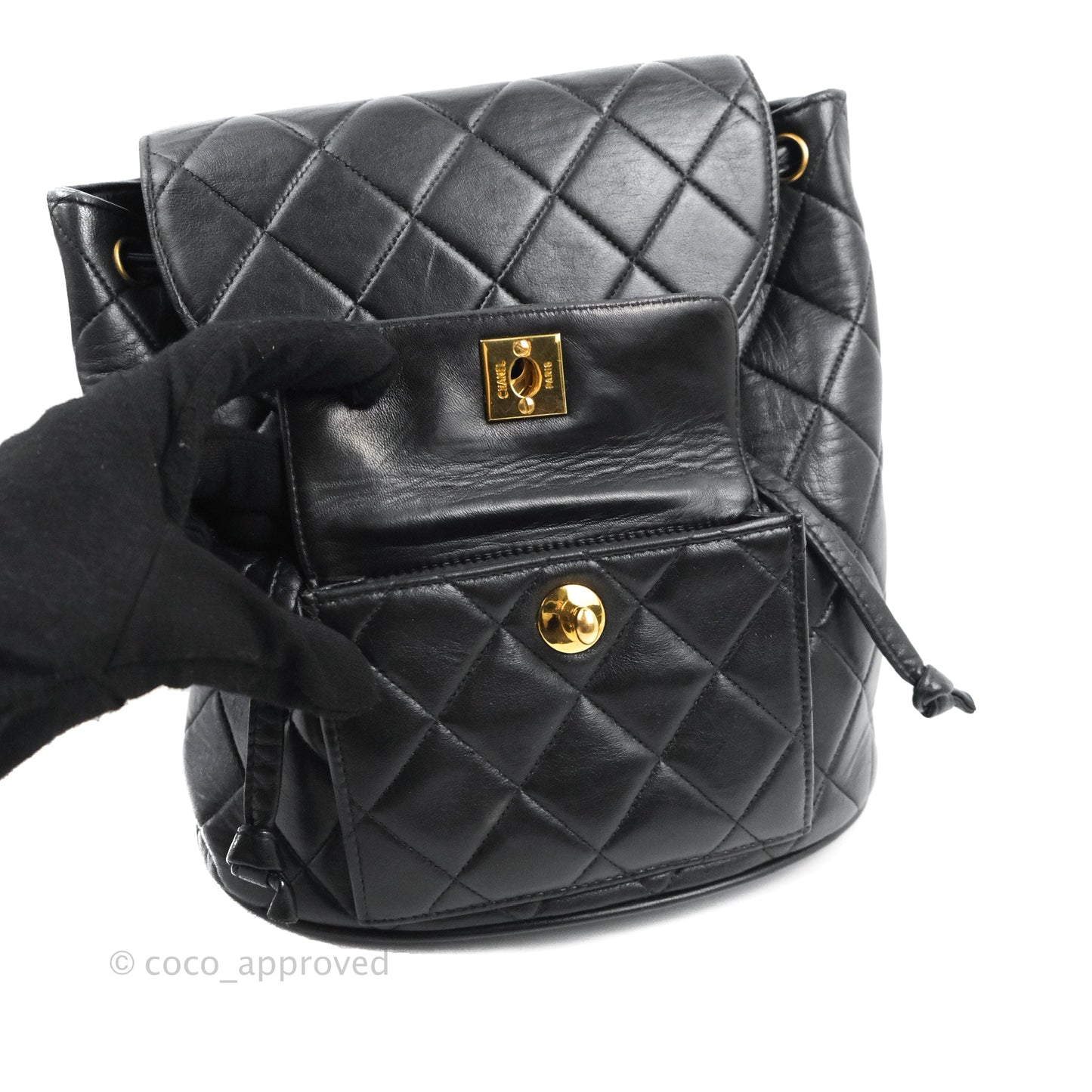 Chanel Vintage CC Duma Backpack Black Lambskin 24K Gold Hardware