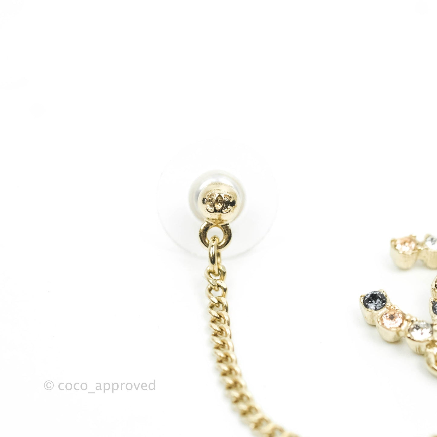 Chanel Crystal CC Long Drop Earrings Gold Tone 21V