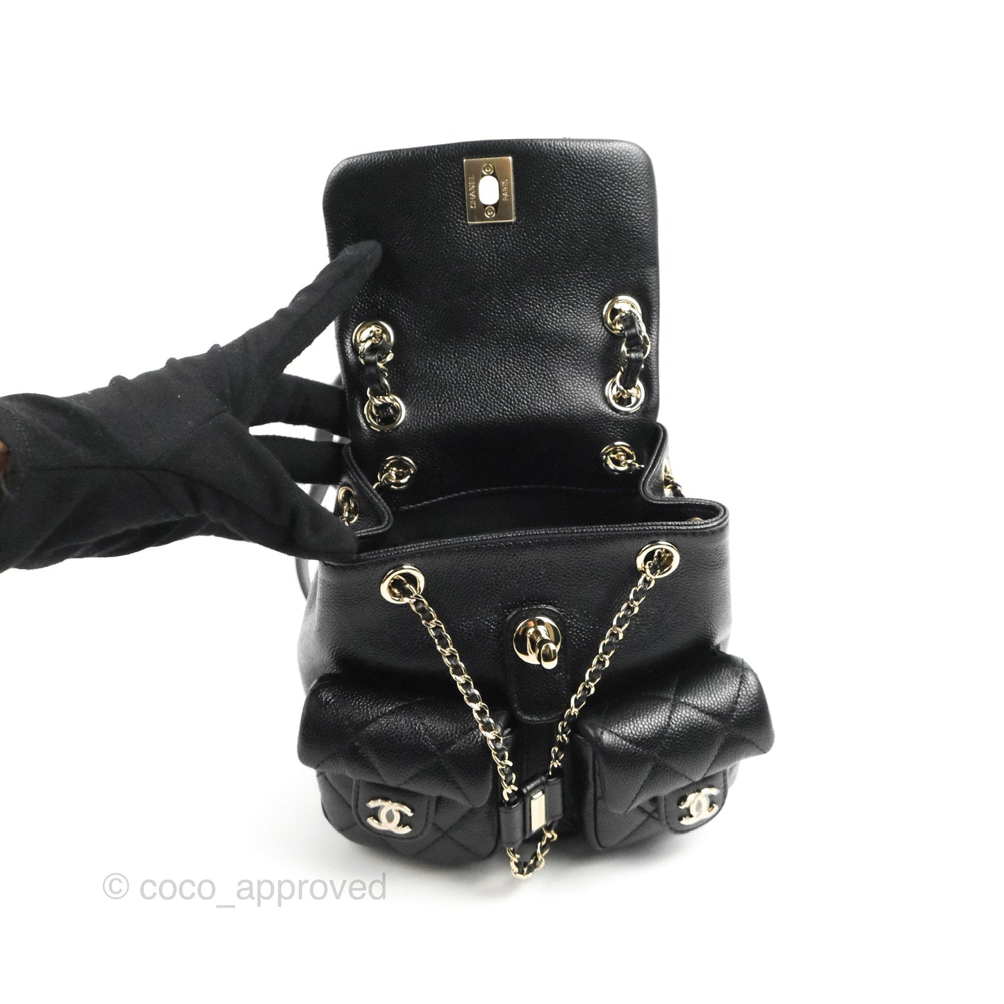 Chanel Duma Backpack Small Black Caviar Gold Hardware 23P