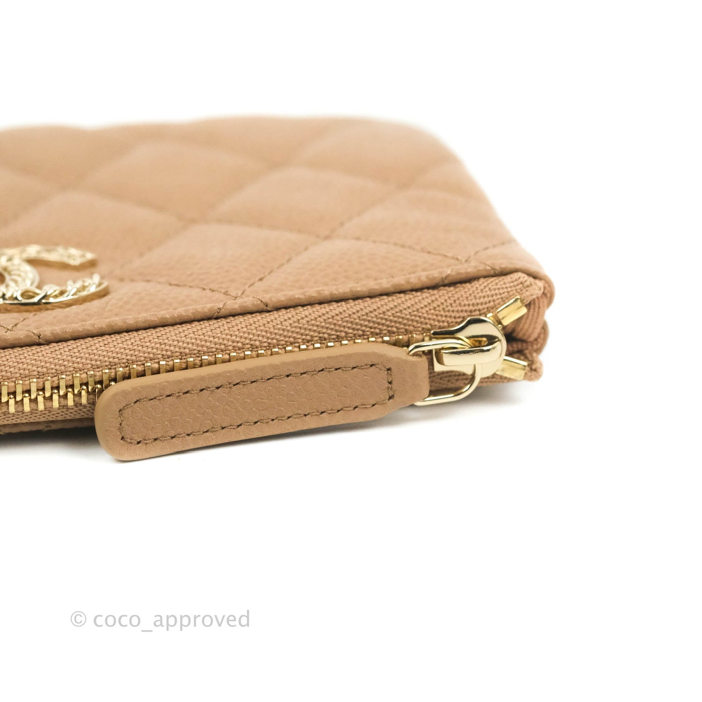 Chanel Quilted Mini O Case Dark Beige Caviar Gold Hardware