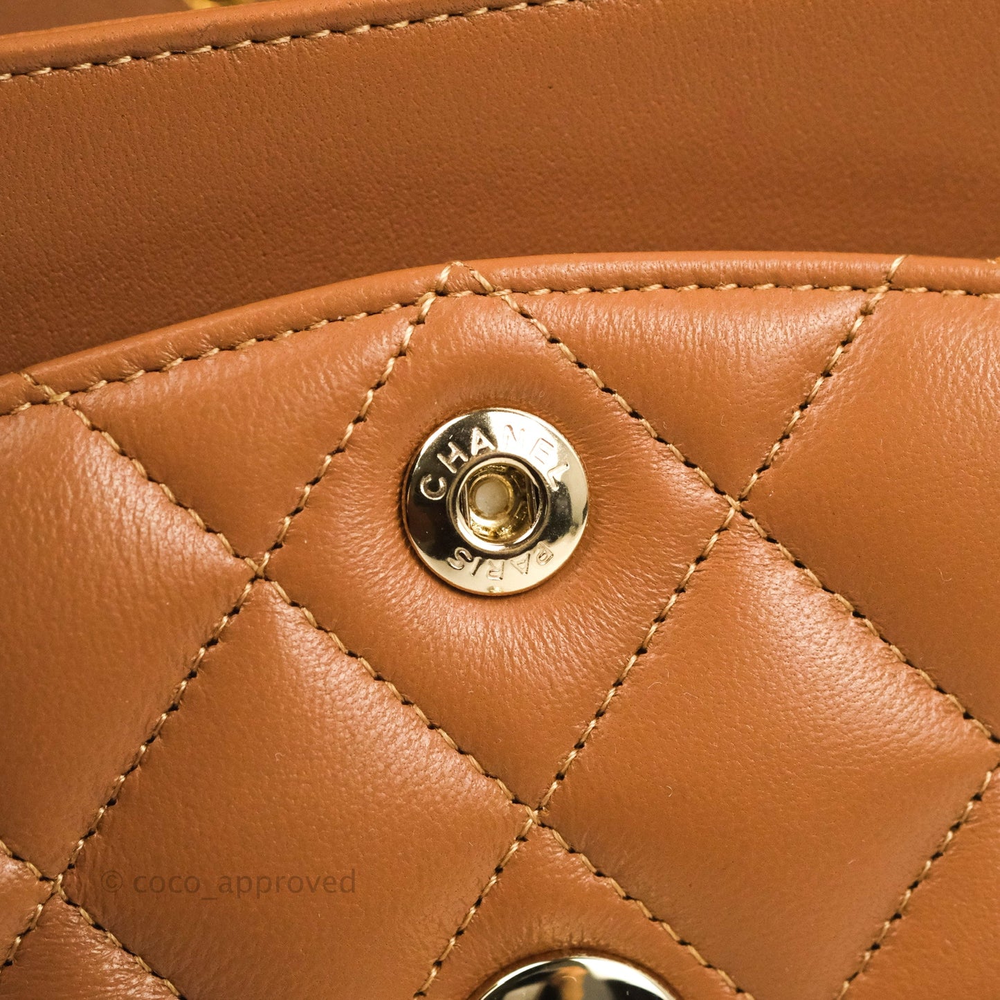 Chanel Small Classic Quilted Flap Dark Beige Caramel Lambskin Gold Hardware 22S