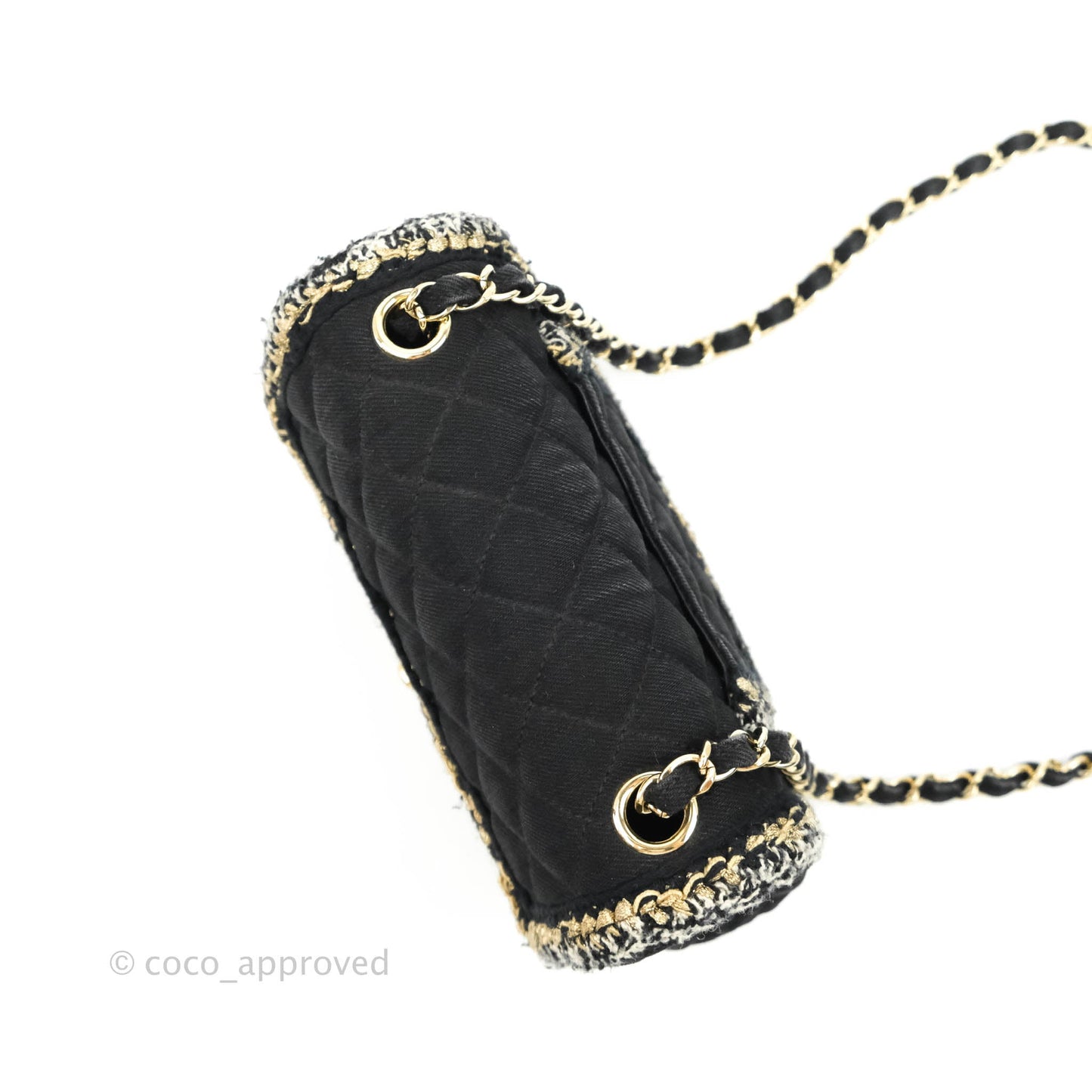 Chanel Classic Mini Rectangular Flap Bag Black Denim Braided Gold Hardware 18A