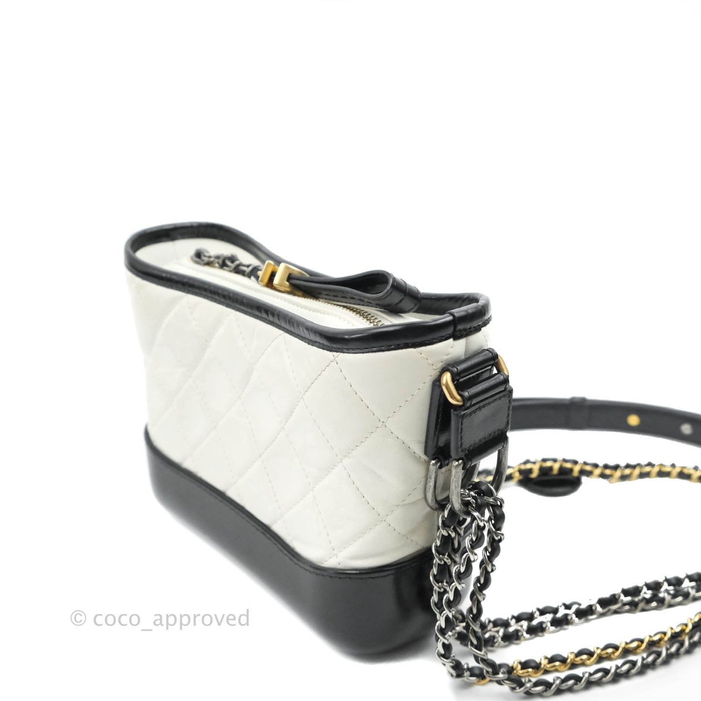 Chanel Quilted Small Gabrielle Hobo White Black Calfskin Mixed Hardware