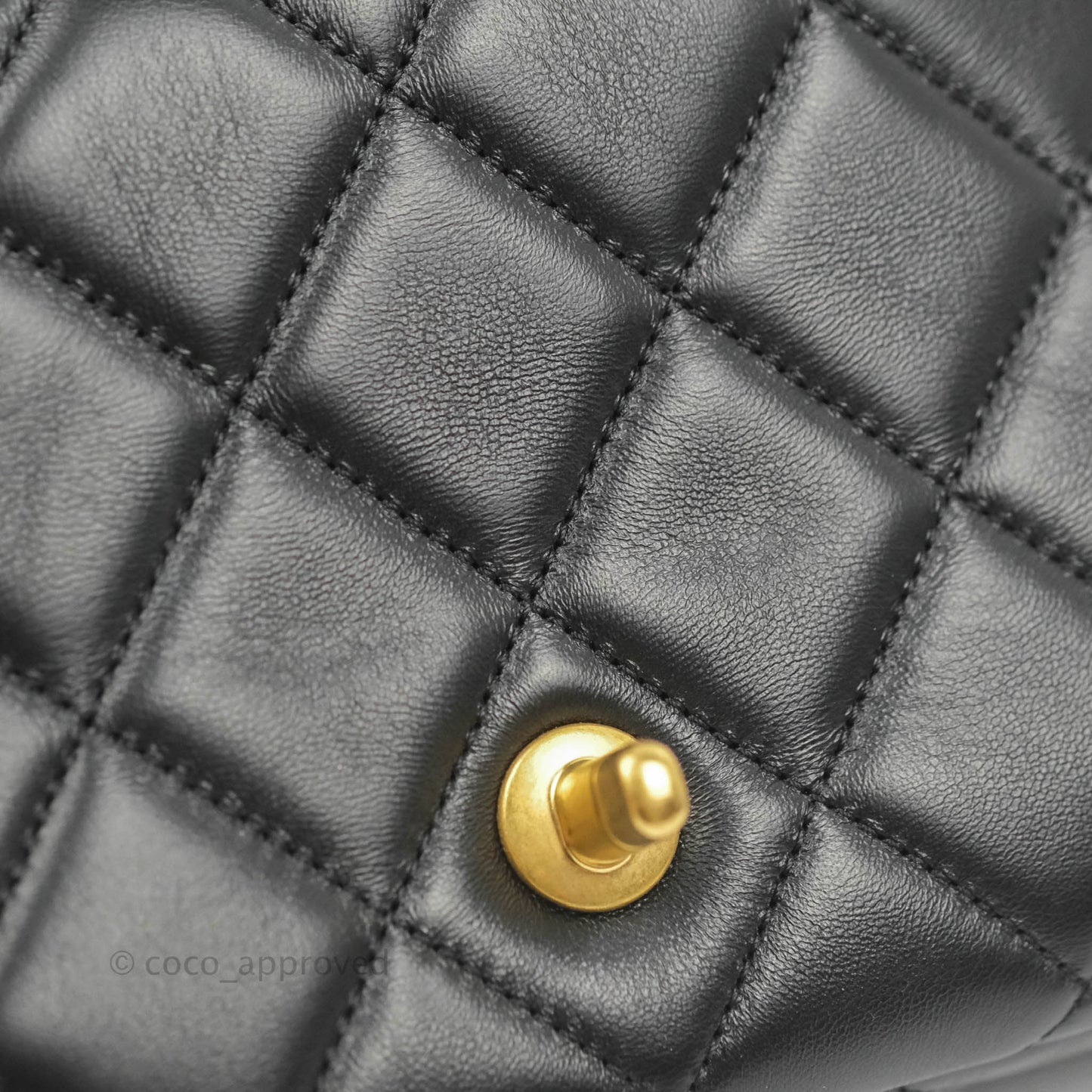 Chanel Quilted Pending CC Enamel Mini Square Flap Black Lambskin Aged Gold Hardware 22P