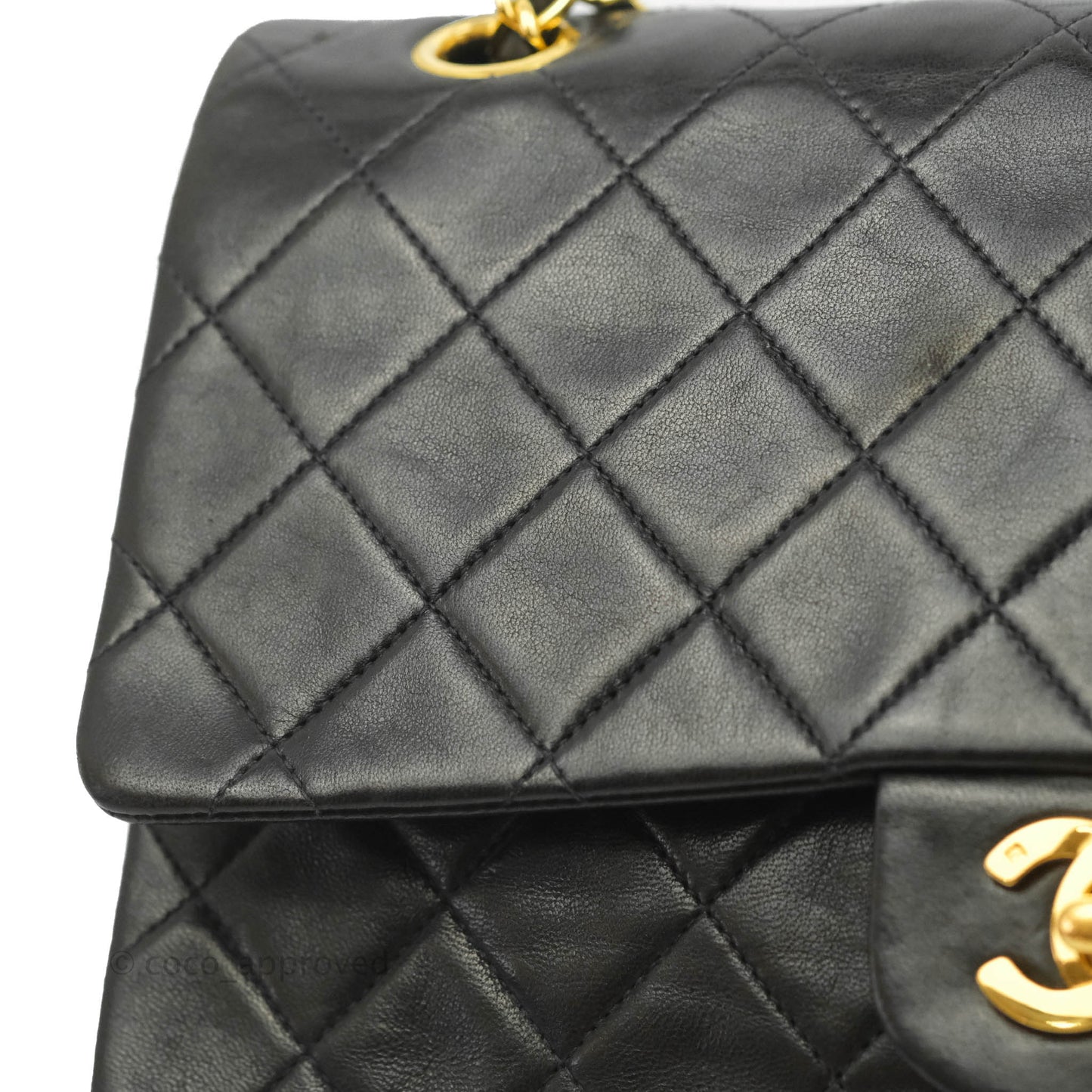 Chanel Vintage M/L Medium Double Flap Bag Black Lambskin 24K Gold Hardware