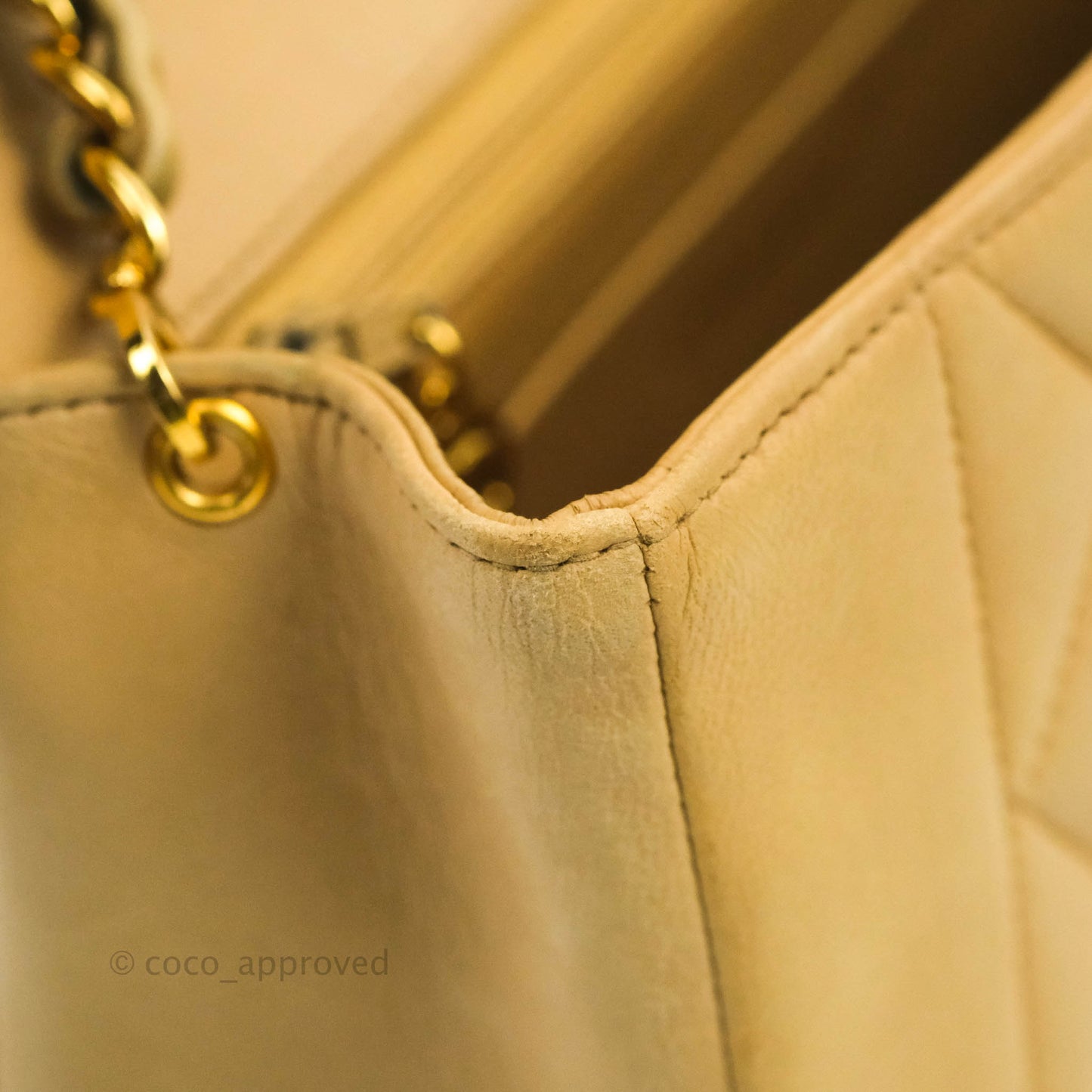 Chanel Vintage Small Quilted Classic Diana Flap Bag Beige Lambskin 24K Gold Hardware